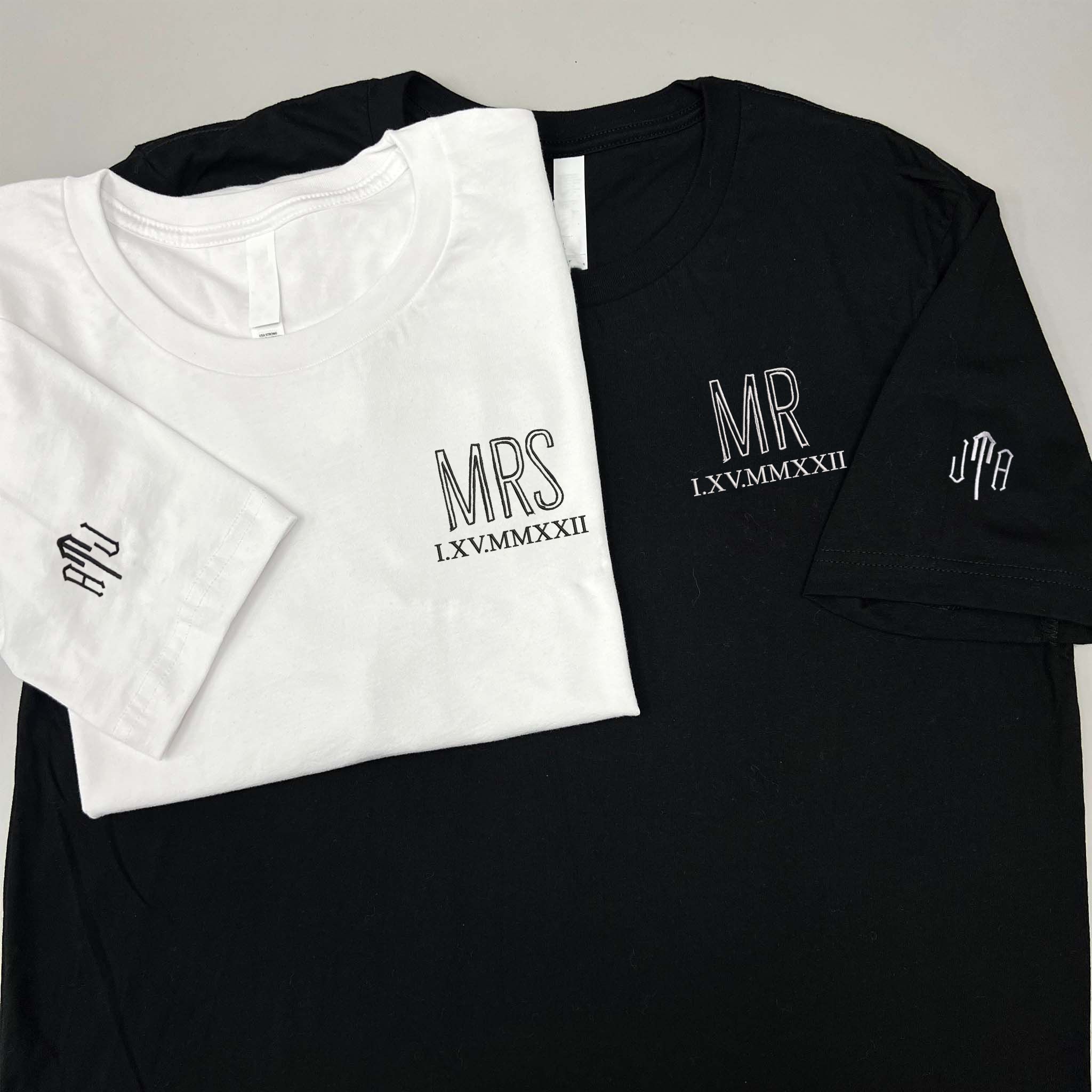 Personalized Embroidered Mr and Mrs Anniversary Date Shirt - Ideal Couple Gift