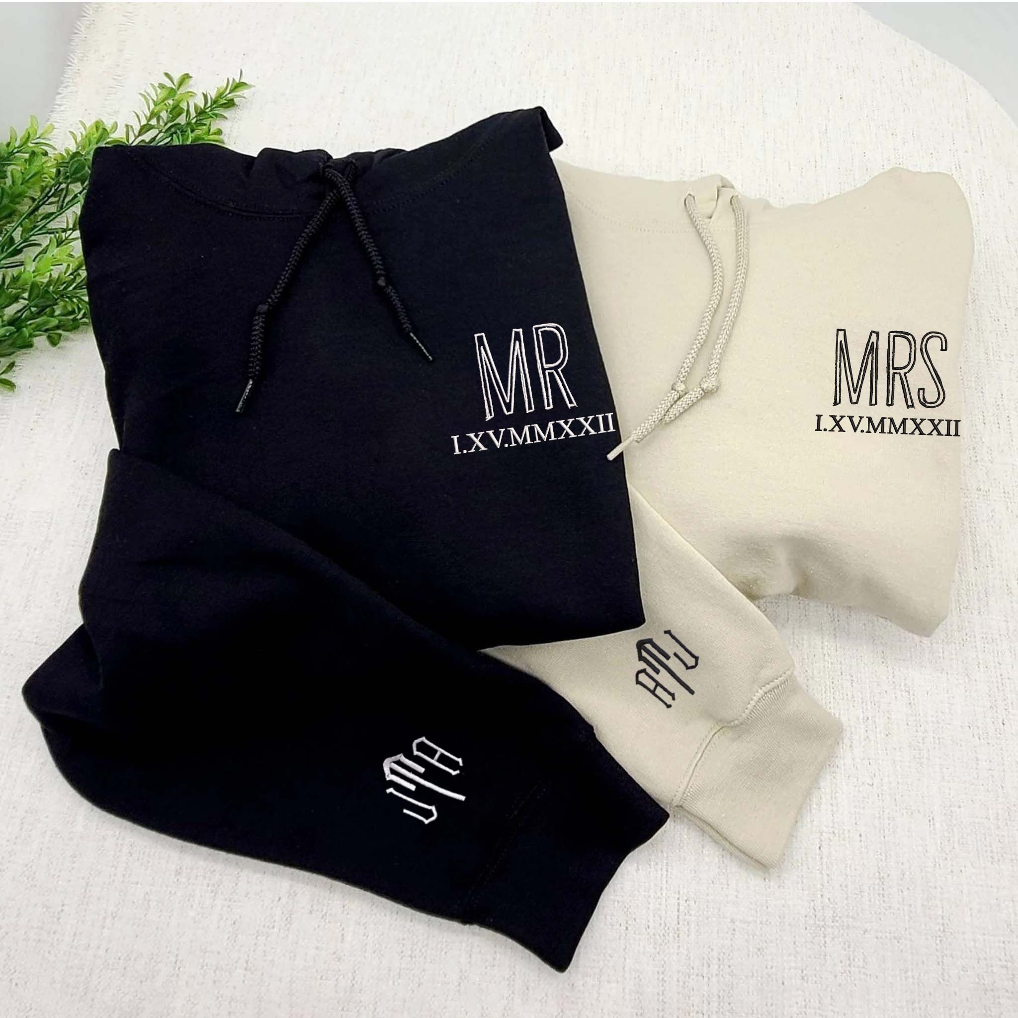Personalized Embroidered Mr and Mrs Hoodie with Anniversary Date