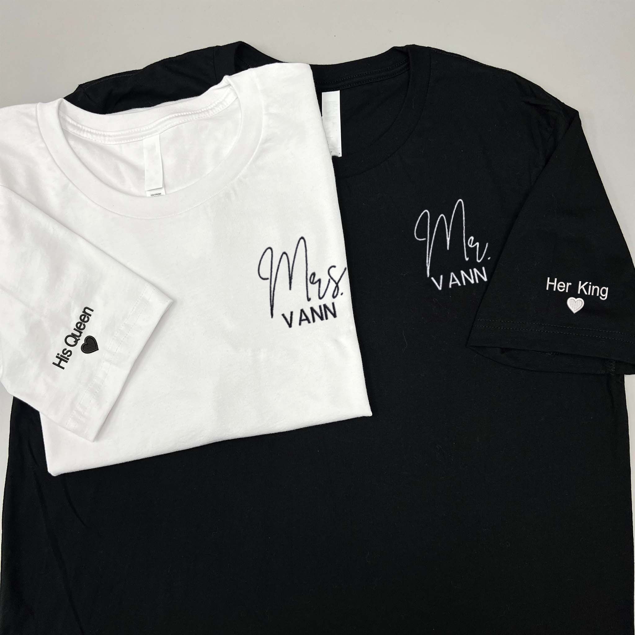Personalized Embroidered Wedding Couple Shirt Set, Icon Sleeve Design