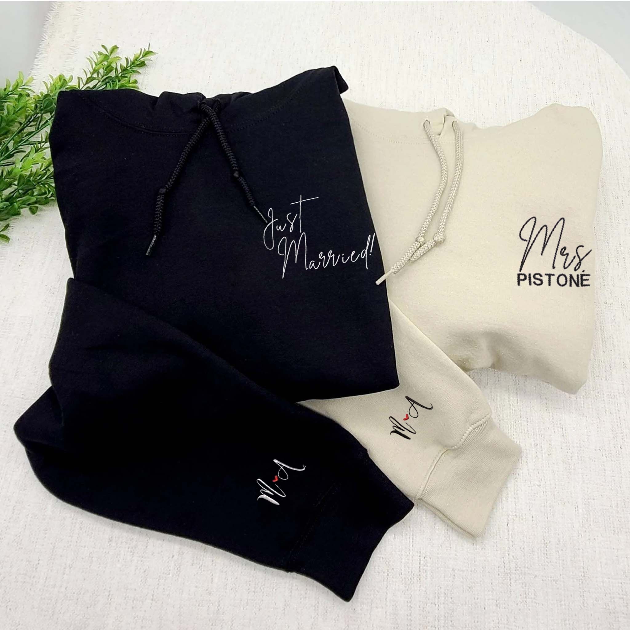 Personalized Mr and Mrs Hoodie, Just Married Sweatshirt