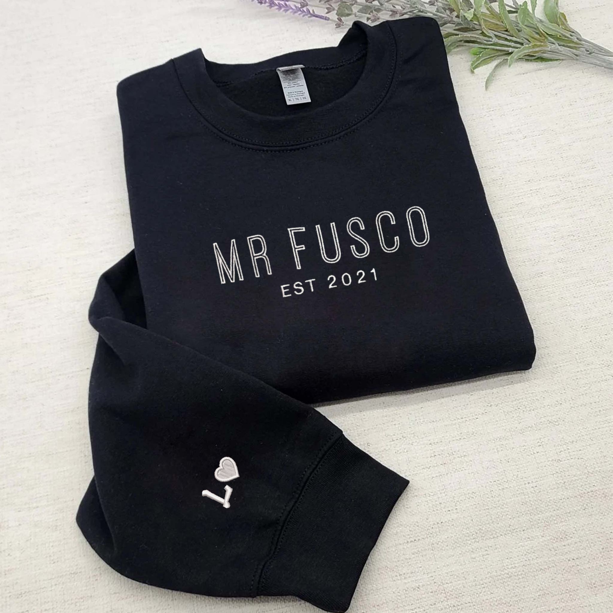Custom Embroidered Mr and Mrs Anniversary Date Sweatshirt Set
