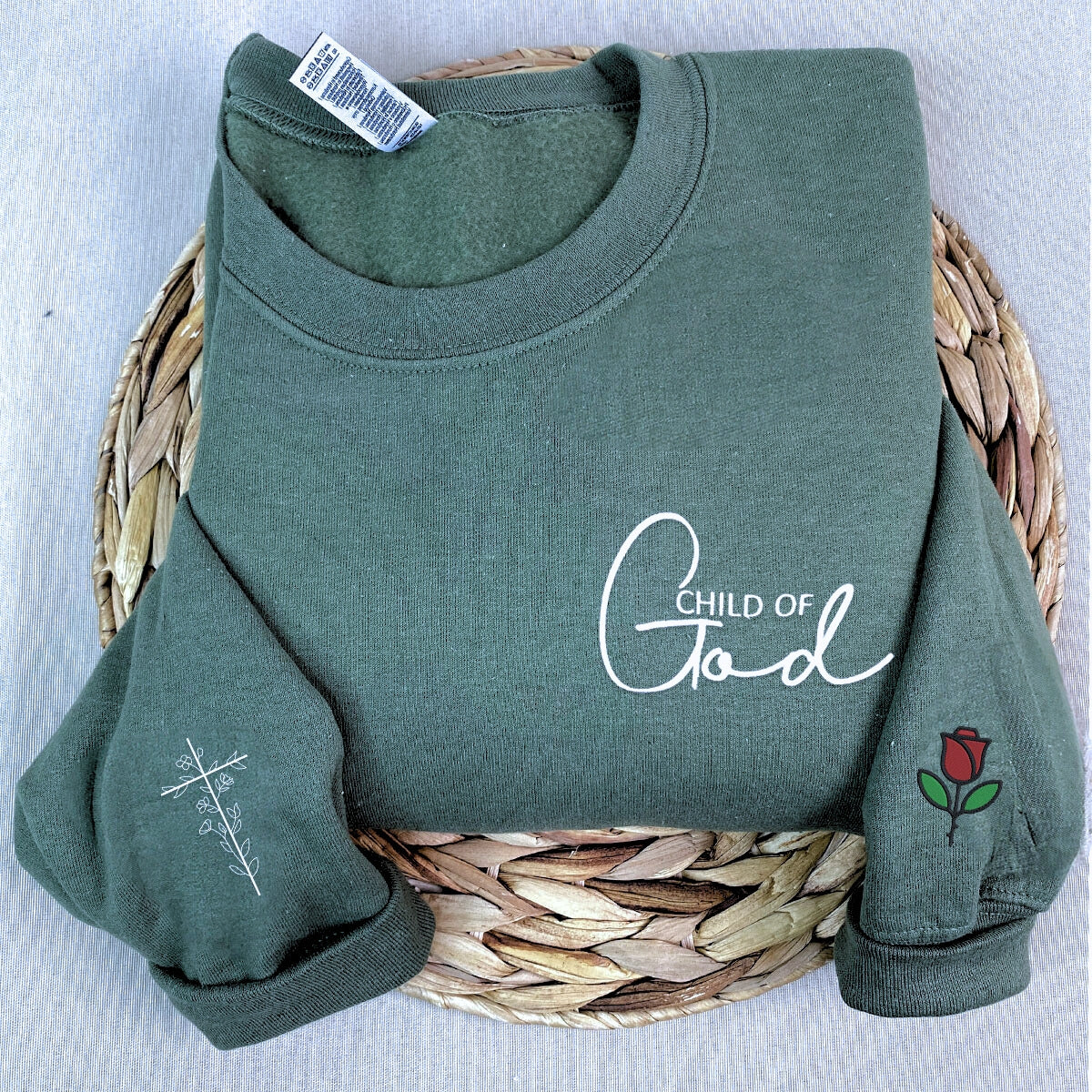 Faithful Floral Cross Embroidered Sweatshirt - Child of God Statement