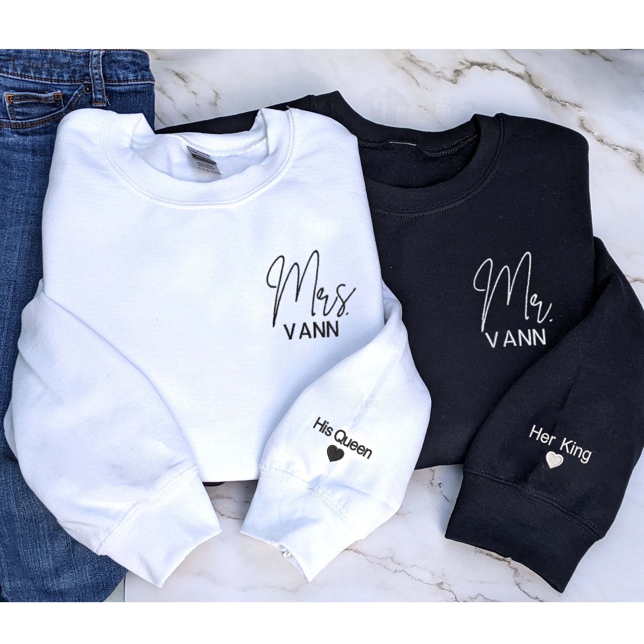 Personalized Mr and Mrs Embroidered Sweatshirt Gift Set