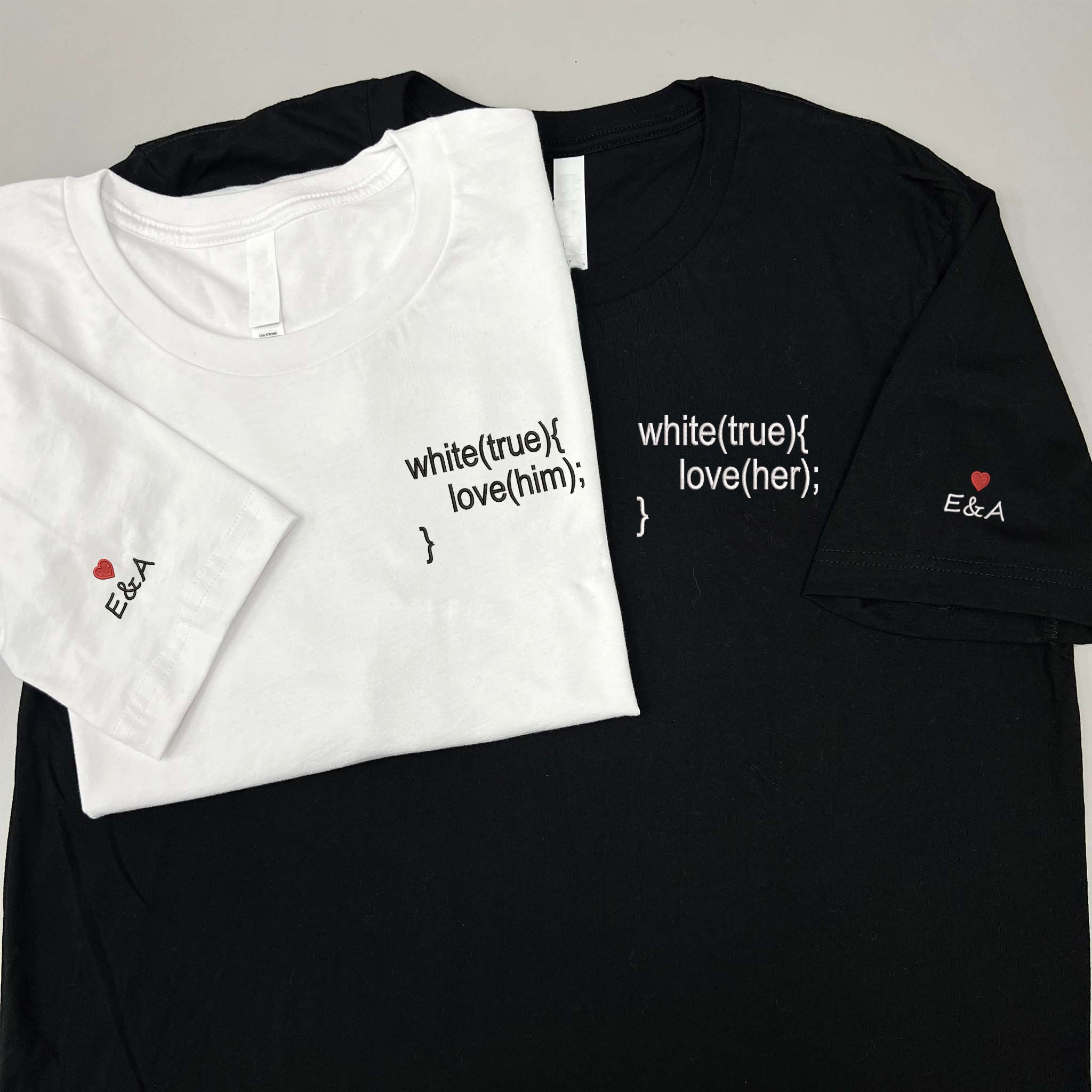 Custom Embroidered Coding Love Matching Couple Shirt - Anniversary Gift