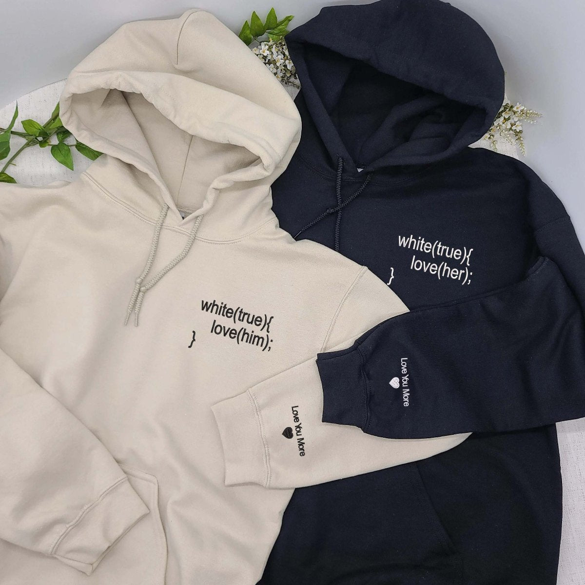 Personalized Embroidered Couple Coding Hoodie, Tech-Savvy Matching Outfits