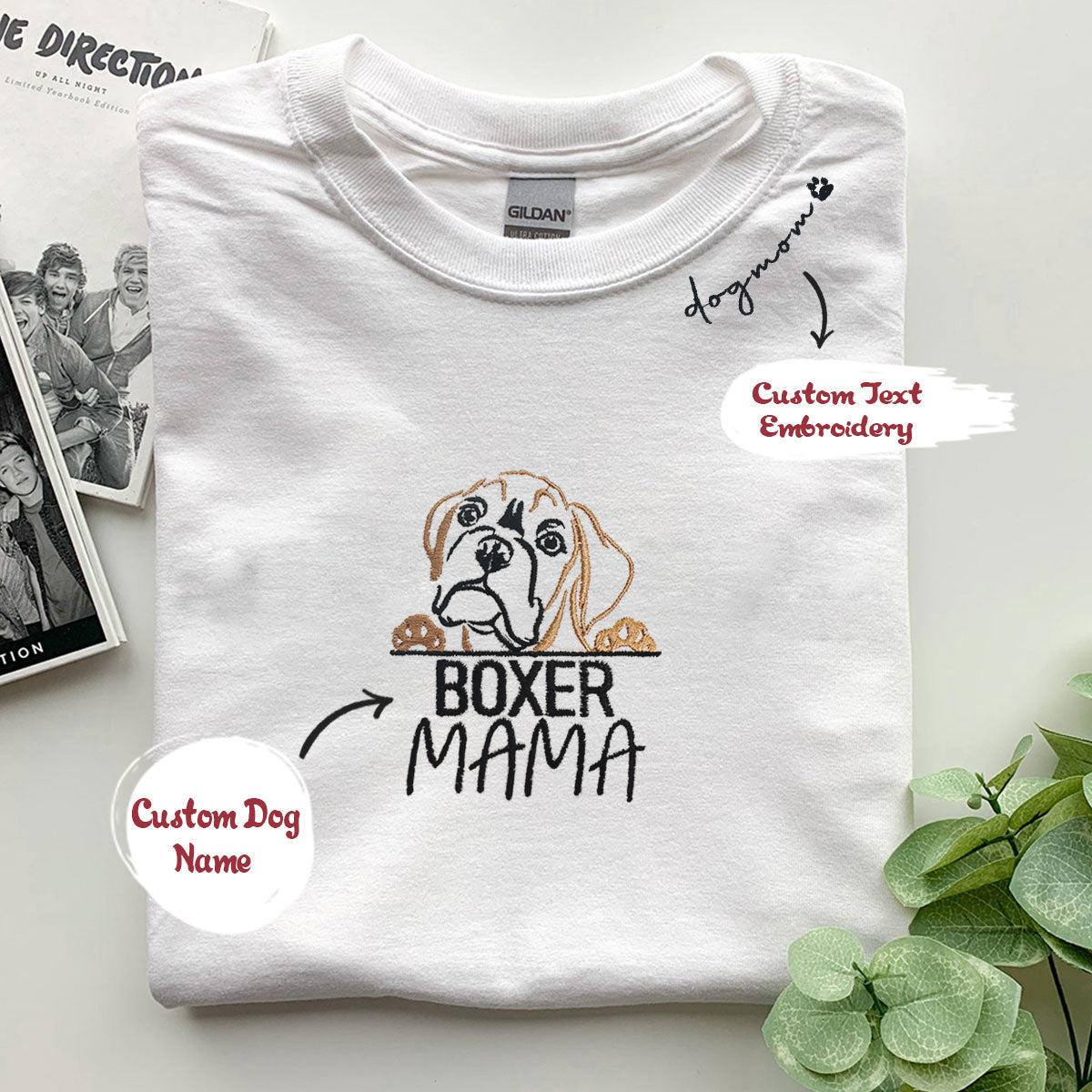 Personalized Boxer Dog Mama Embroidered Collar T-Shirt
