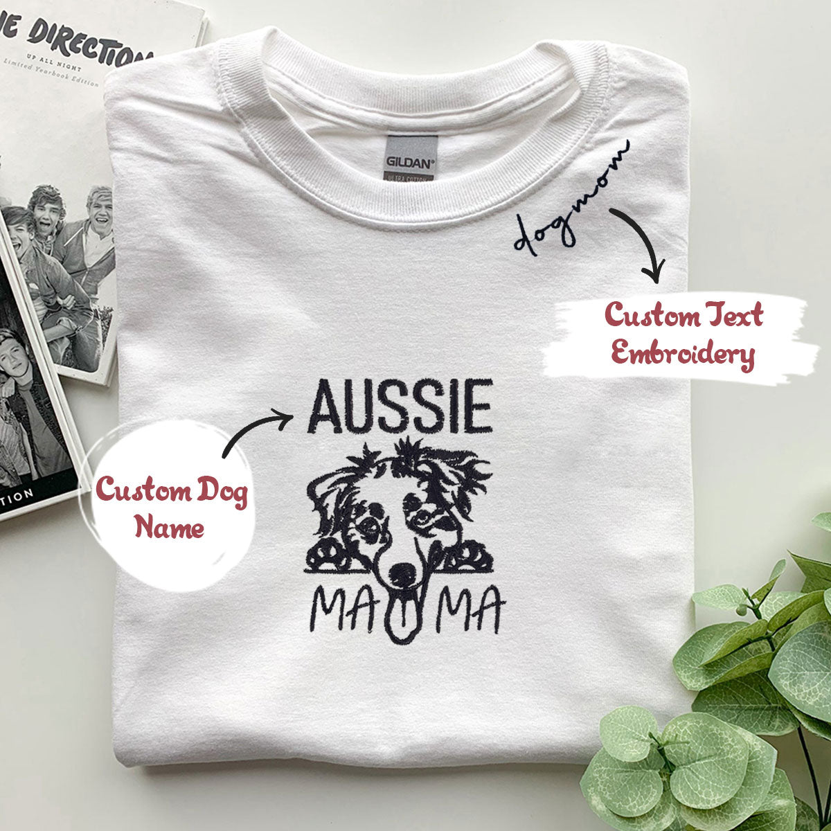 Custom Embroidered Australian Shepherd Dog Mama Collar Shirt - Personalized Dog Lover Gift