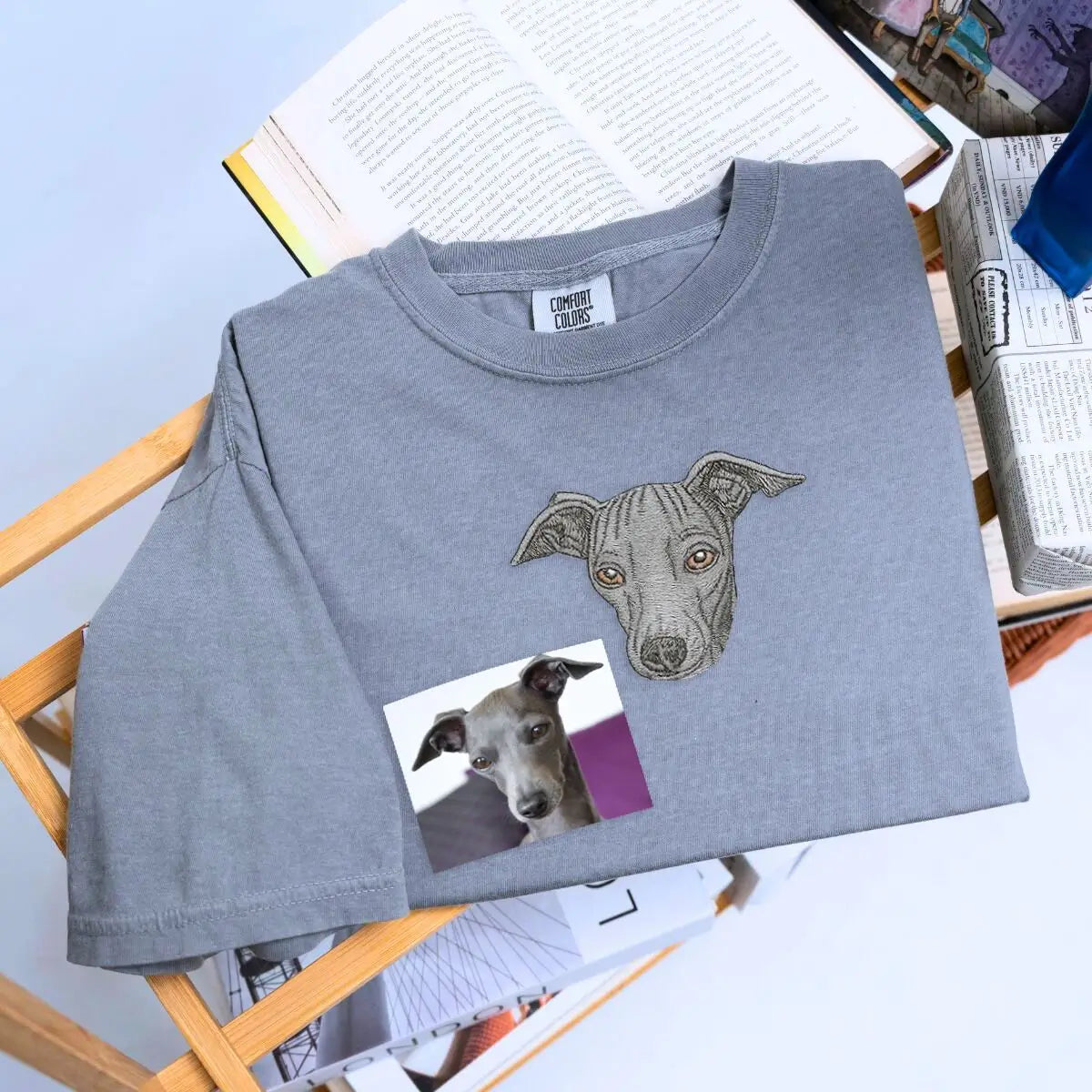 Embroidered Italian Greyhound Mom Portrait Shirt | Personalized Gift