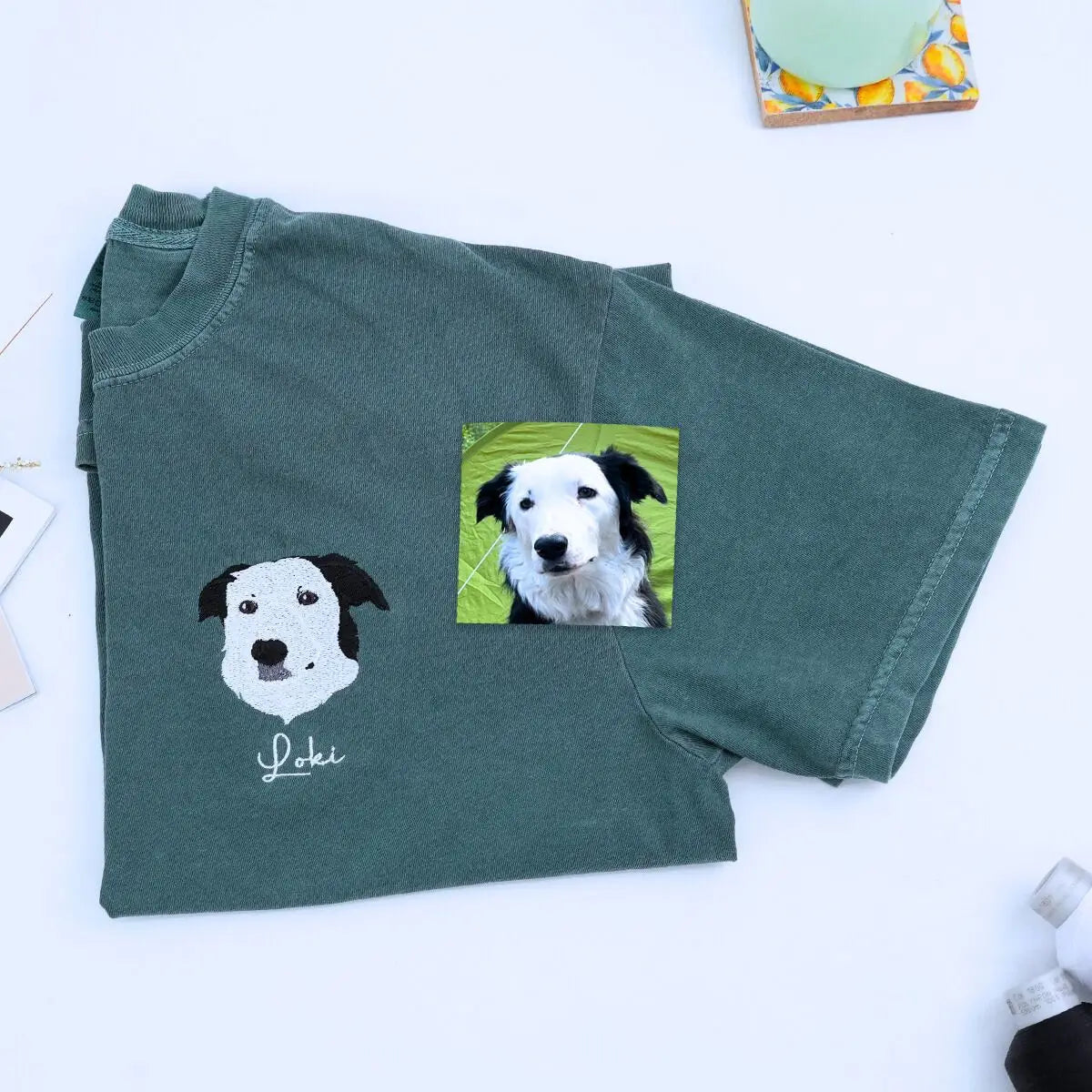 Personalized Border Collie Portrait Embroidered Tee for Dog Moms