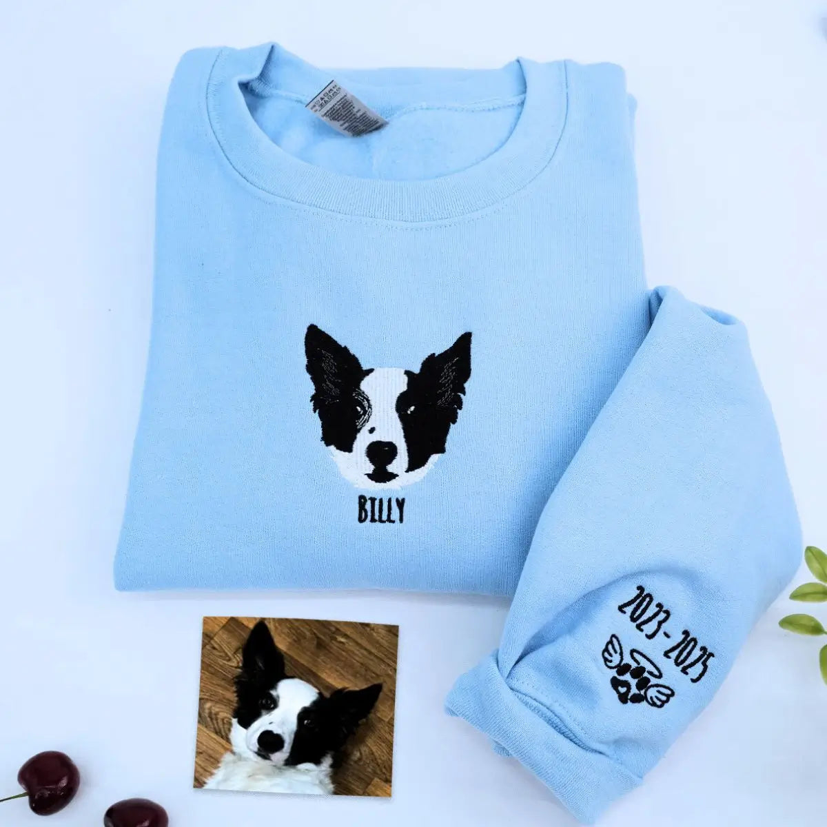 Personalized Border Collie Portrait Embroidered Tee for Dog Moms