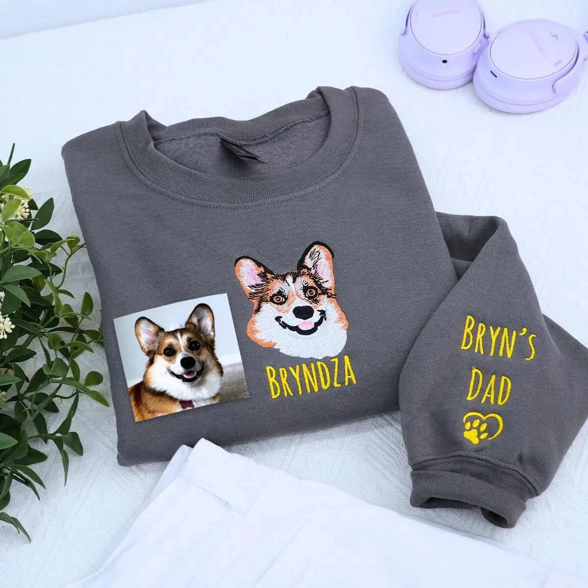 Custom Embroidered Corgi Mom Portrait Shirt | Personalized Dog Lover Tee