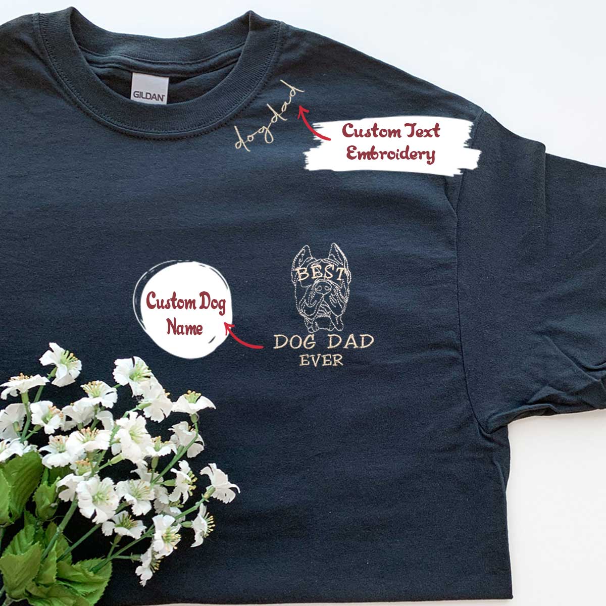Custom Dog Dad Embroidered Collar Black Shirt - Personalized Gift
