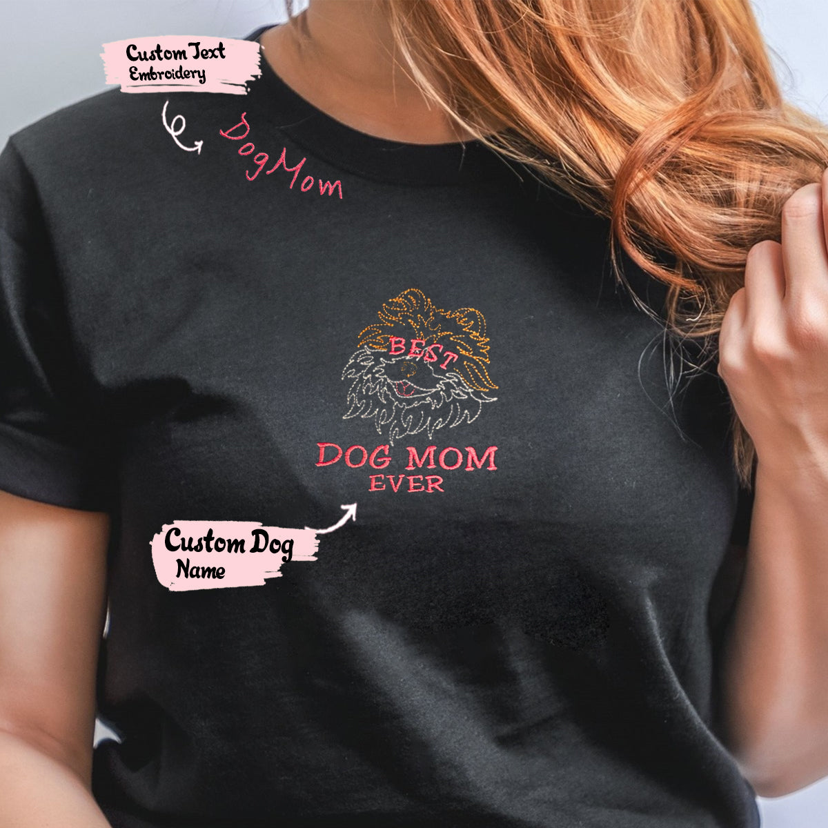Personalized Embroidered Dog Mom Collar Shirt - Best Pomeranian Lover Gift