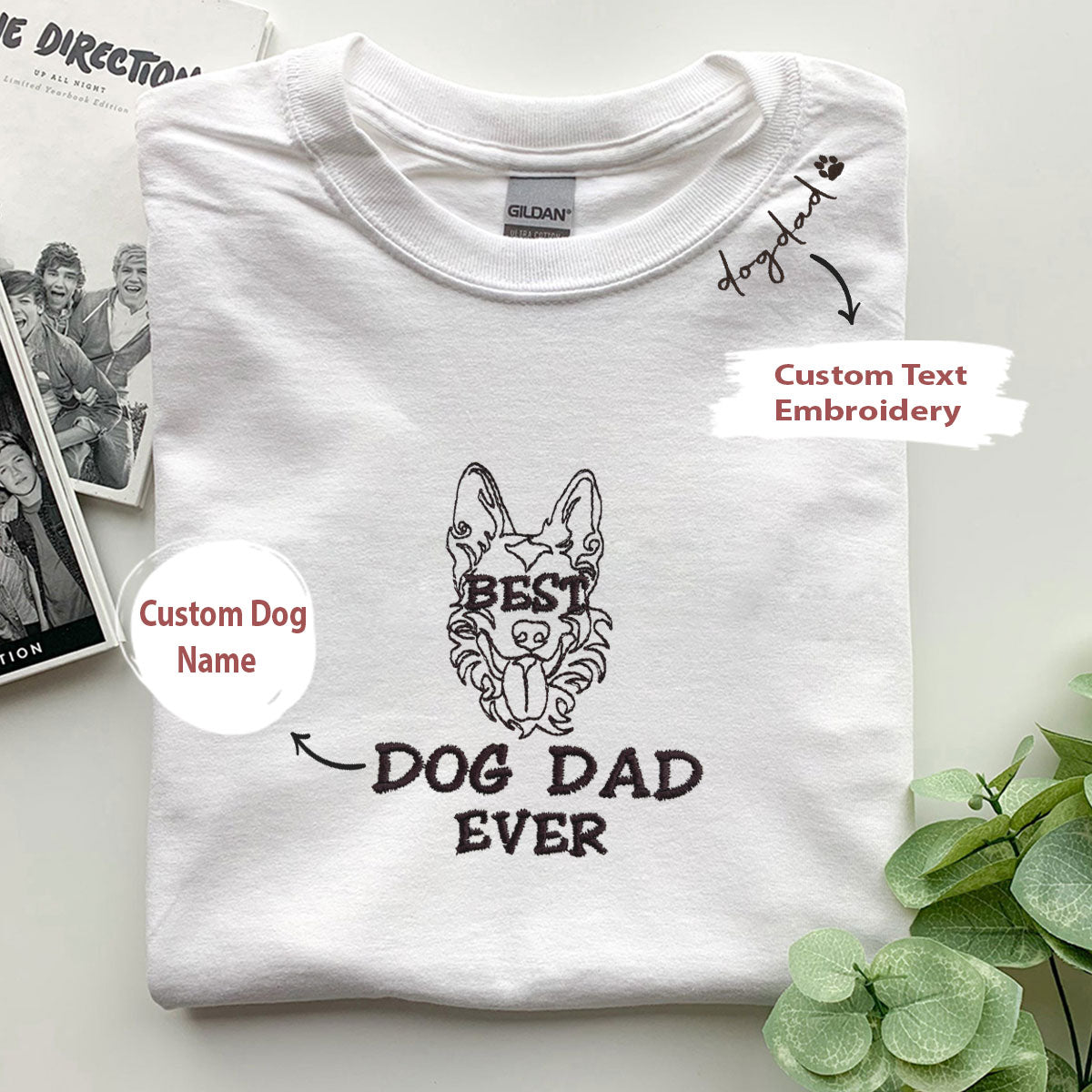 Personalized Embroidered German Shepherd Dog Dad Shirt, Customized Dog Name Gift