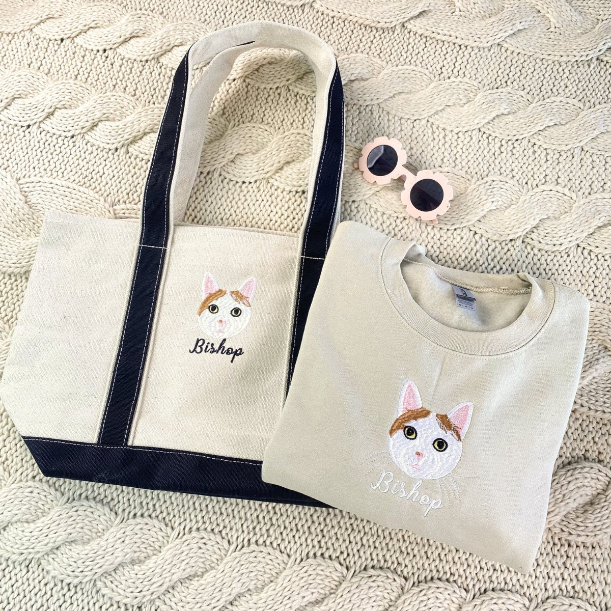 Cat Lover Embroidered Sweatshirt & Tote Set