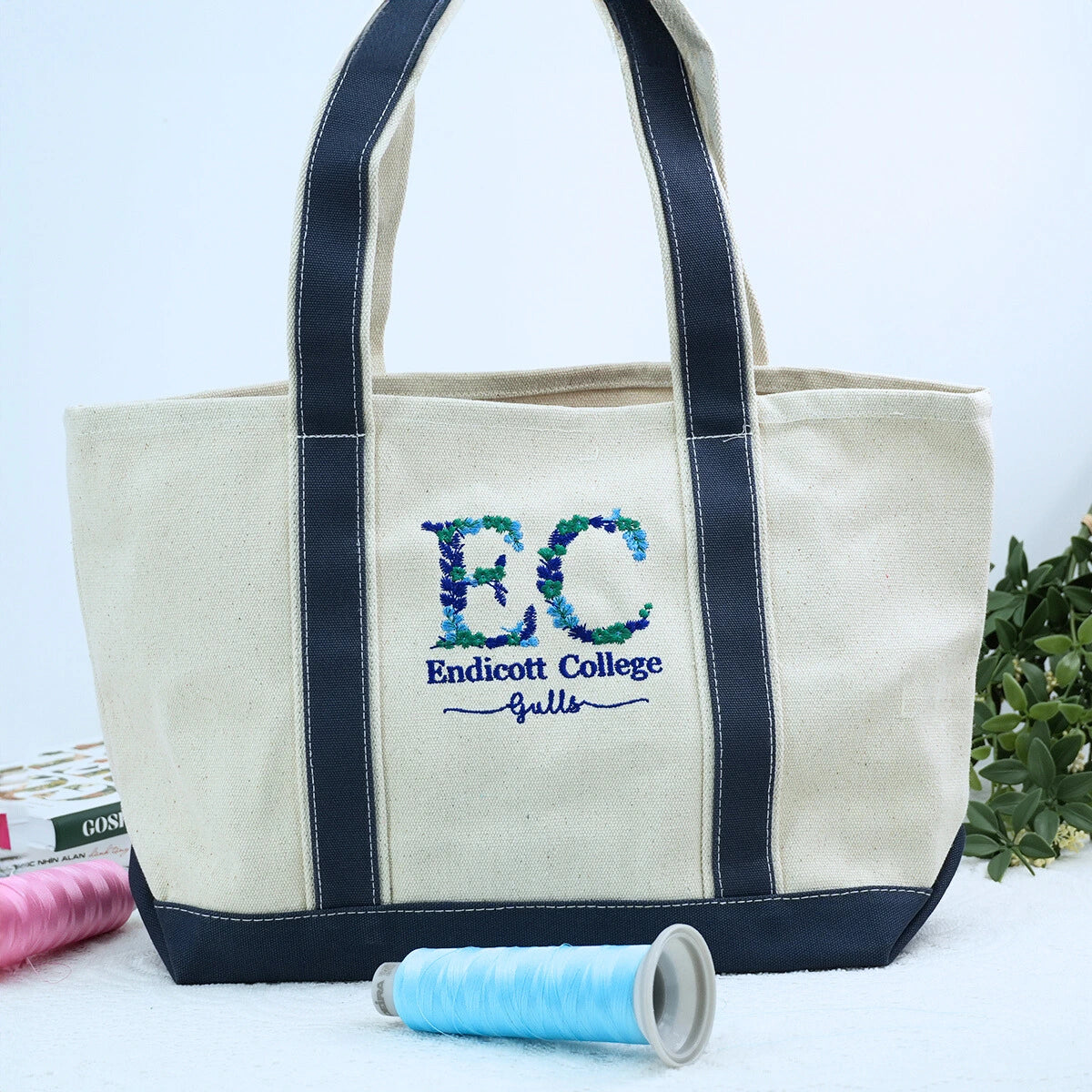 Personalized Embroidered Floral University Tote Bag - Stylish College Graduation Gift