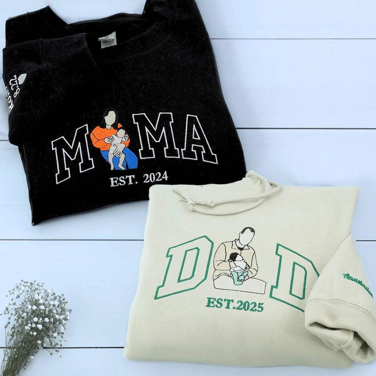 Custom Embroidered Photo Sweatshirt - Personalized New Mom & Dad Gift