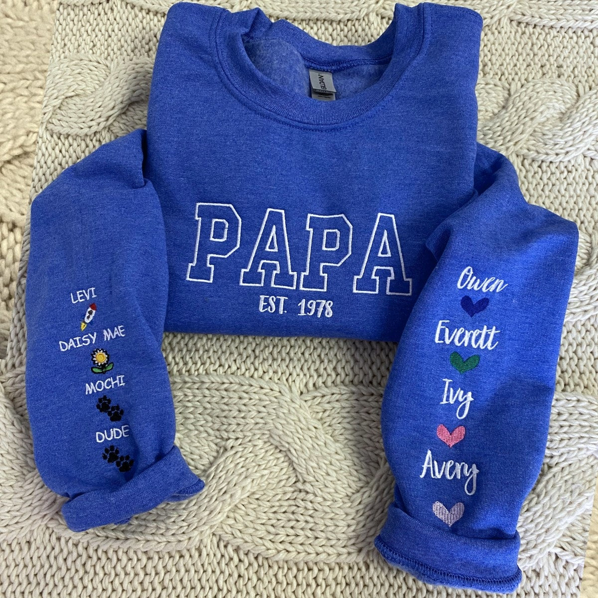 Personalized Embroidered Papa Hoodie for Dad with Kids Names - Premium Quality