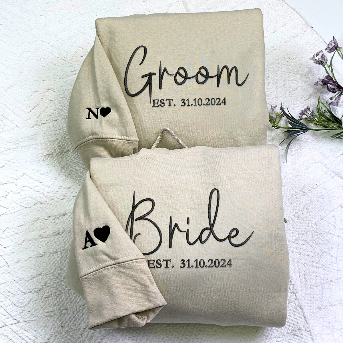 Embroidered Bride Sweatshirt - Elegant Custom Design, 2024 Establishment with Heart Sleeve