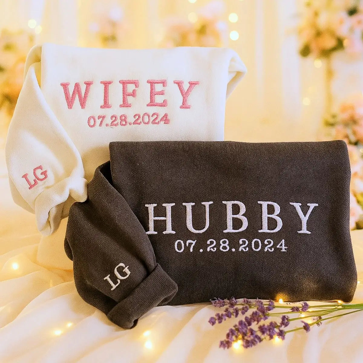 Personalized Couple Sweatshirts Set, Custom Bridal Pullovers