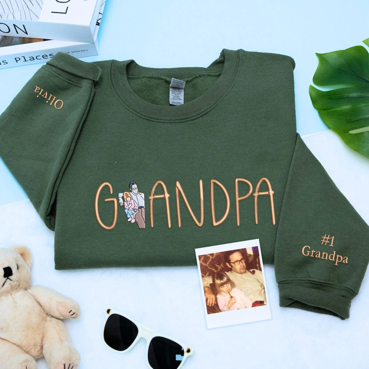 Custom Portrait Embroidered Grandpa Sweatshirt - Personalized Gift