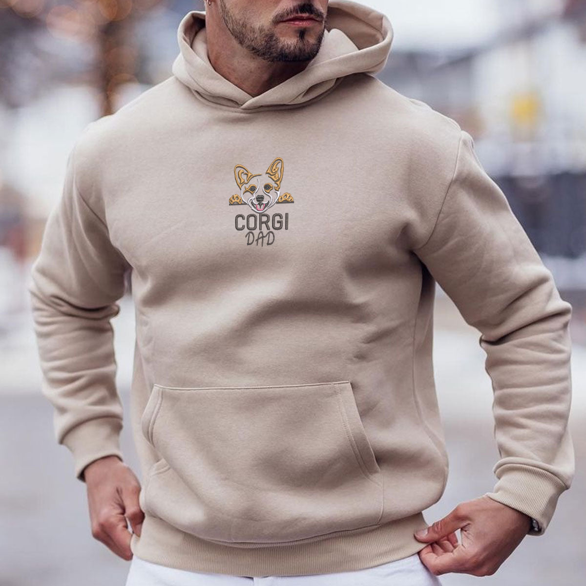 Custom Corgi Dog Embroidered Hoodie - Personalized Dog Dad Shirt