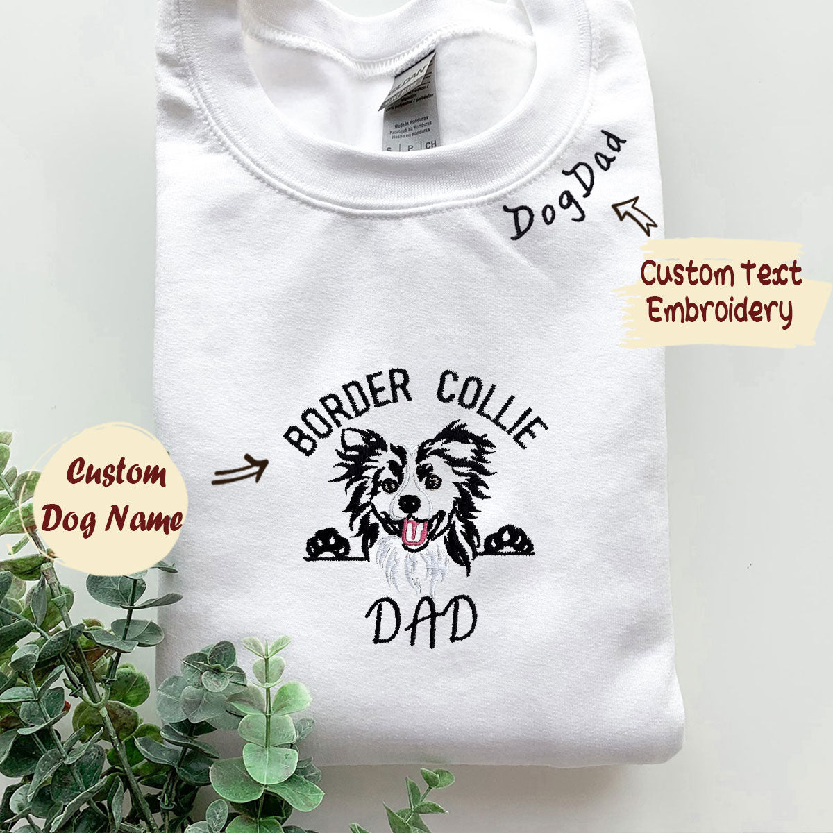 Personalized Border Collie Embroidered Dog Dad Sweatshirt