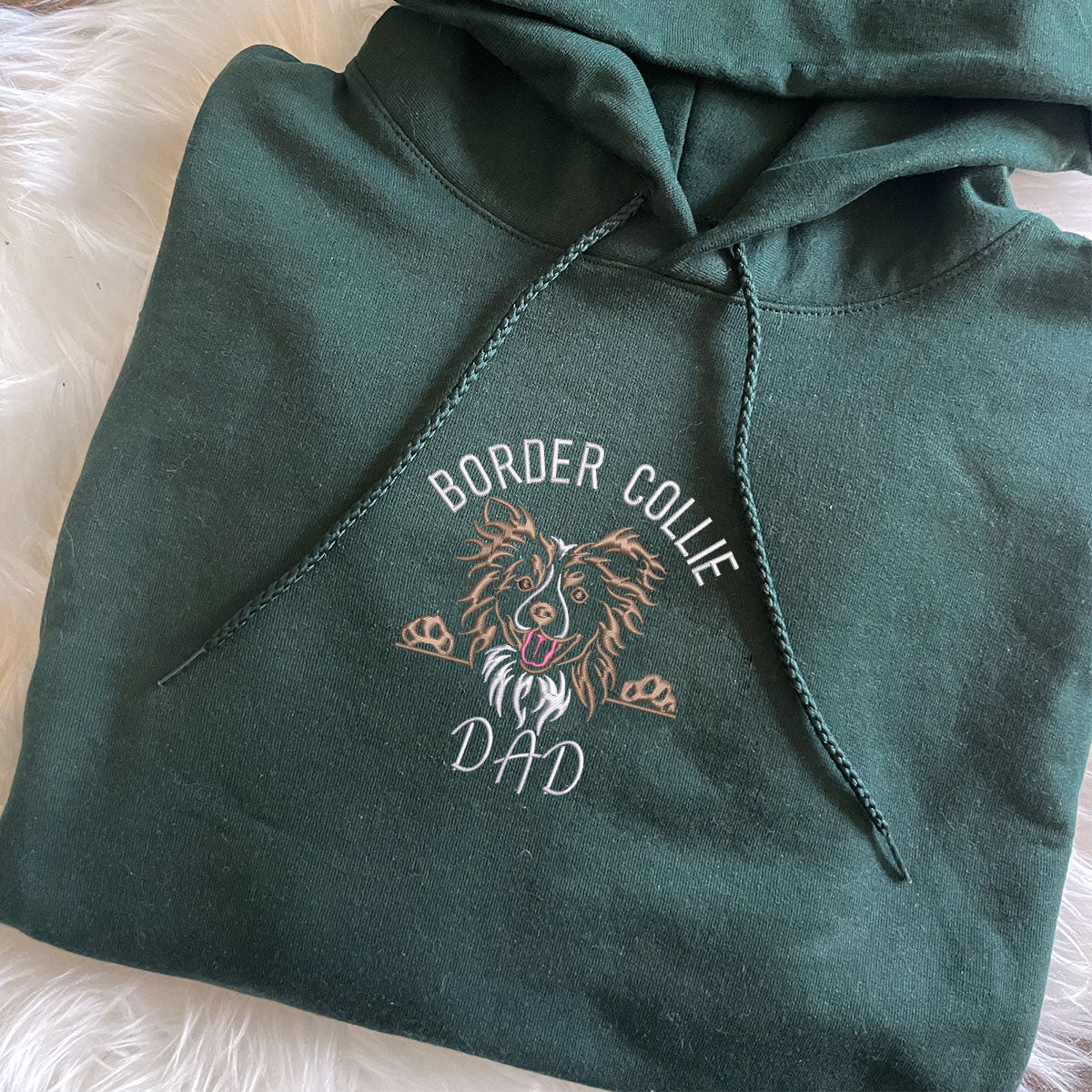 Personalized Border Collie Dog Dad Embroidered Hoodie - Black/White/Pink