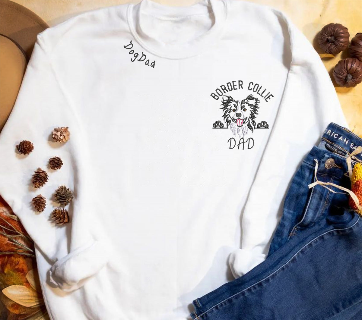 Personalized Border Collie Embroidered Dog Dad Sweatshirt
