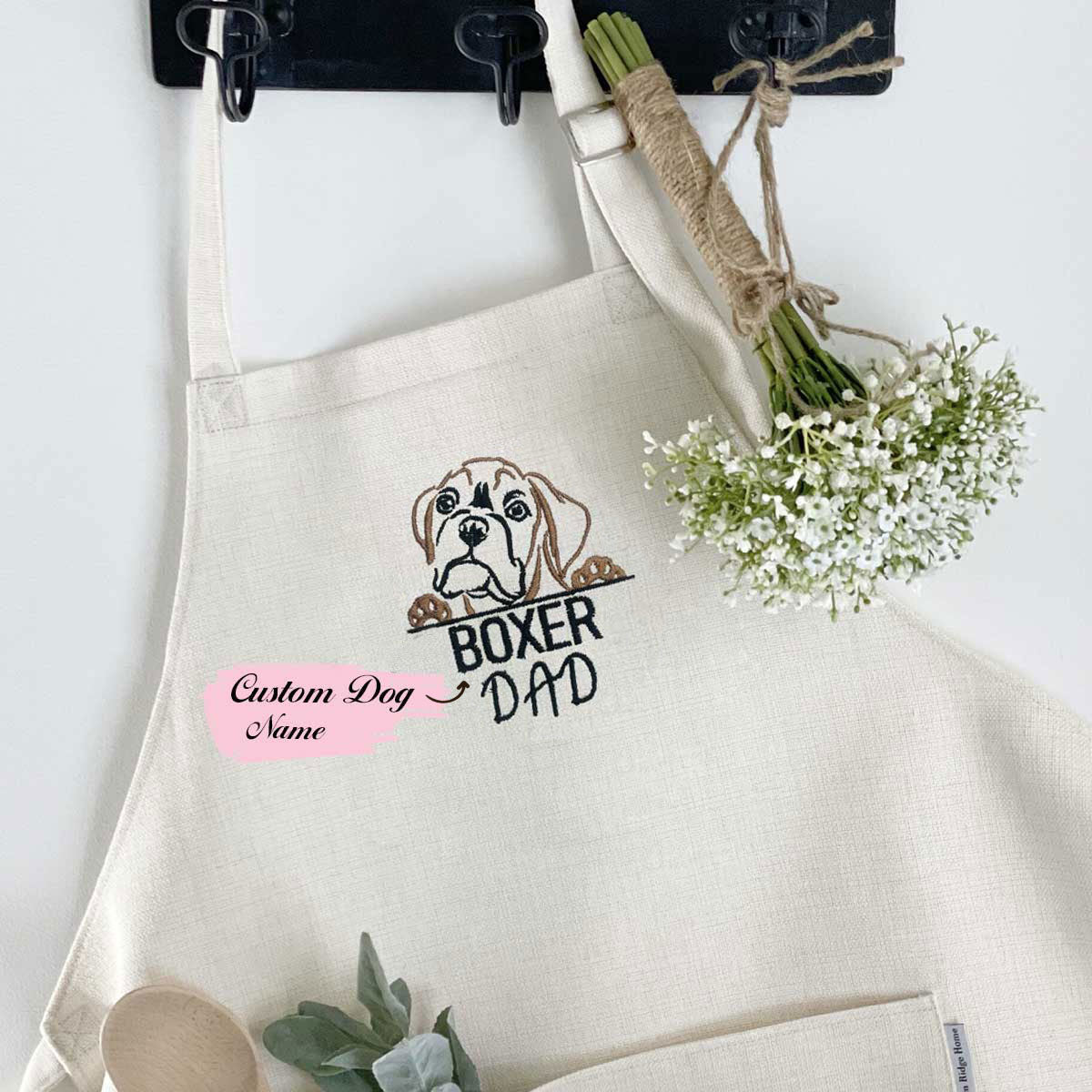 Personalized Boxer Dog Dad Embroidered Apron - Best Gifts For Dog Lovers