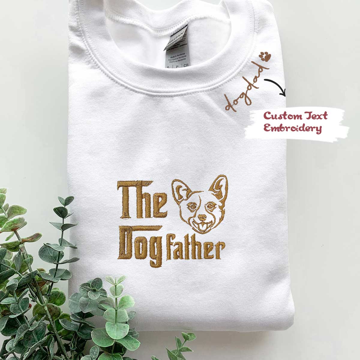Dog Father Embroidered Collar Sweatshirt - Personalized Corgi Dog Dad Gift