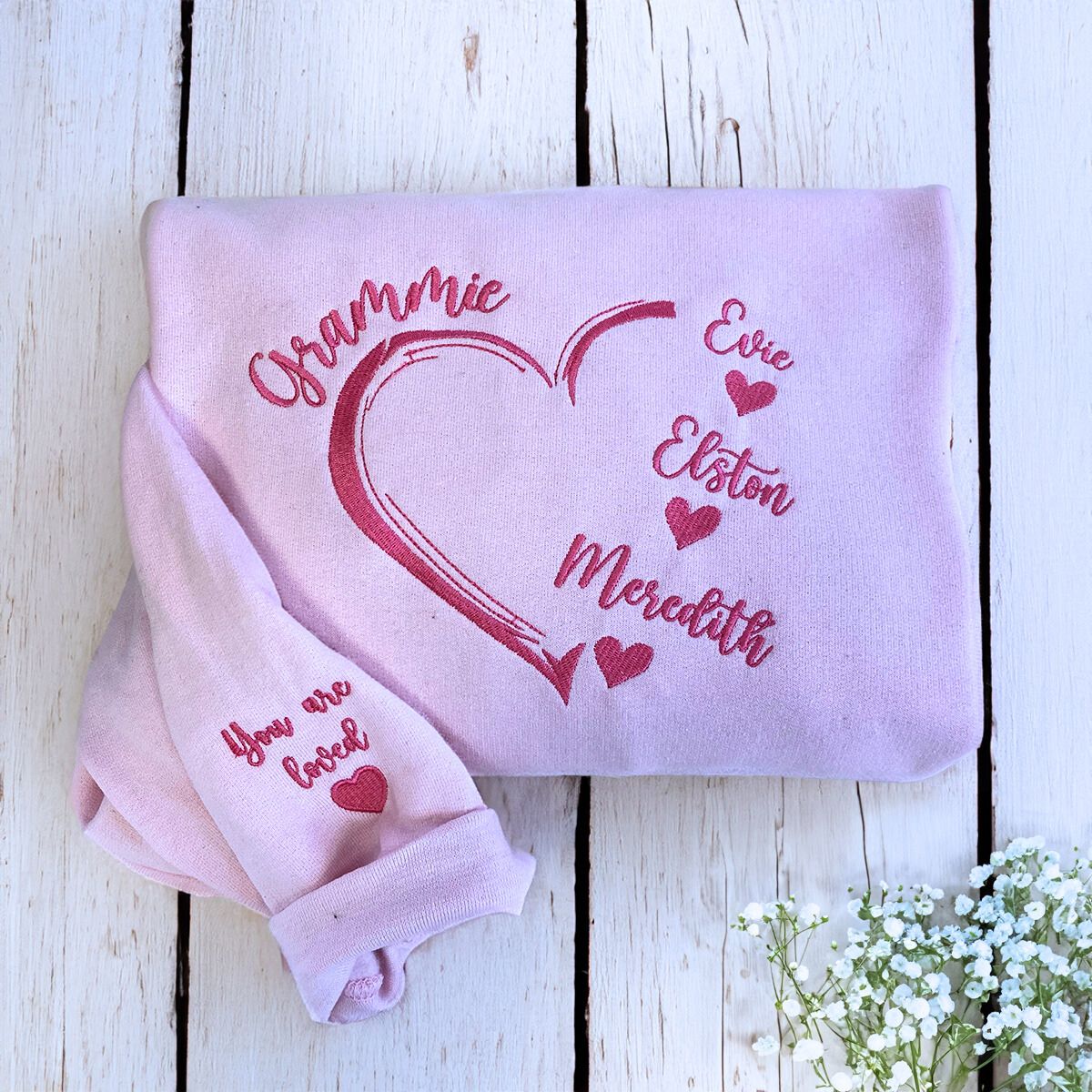 Personalized Family Heart Sweatshirt or Hoodie - Grandma Gift