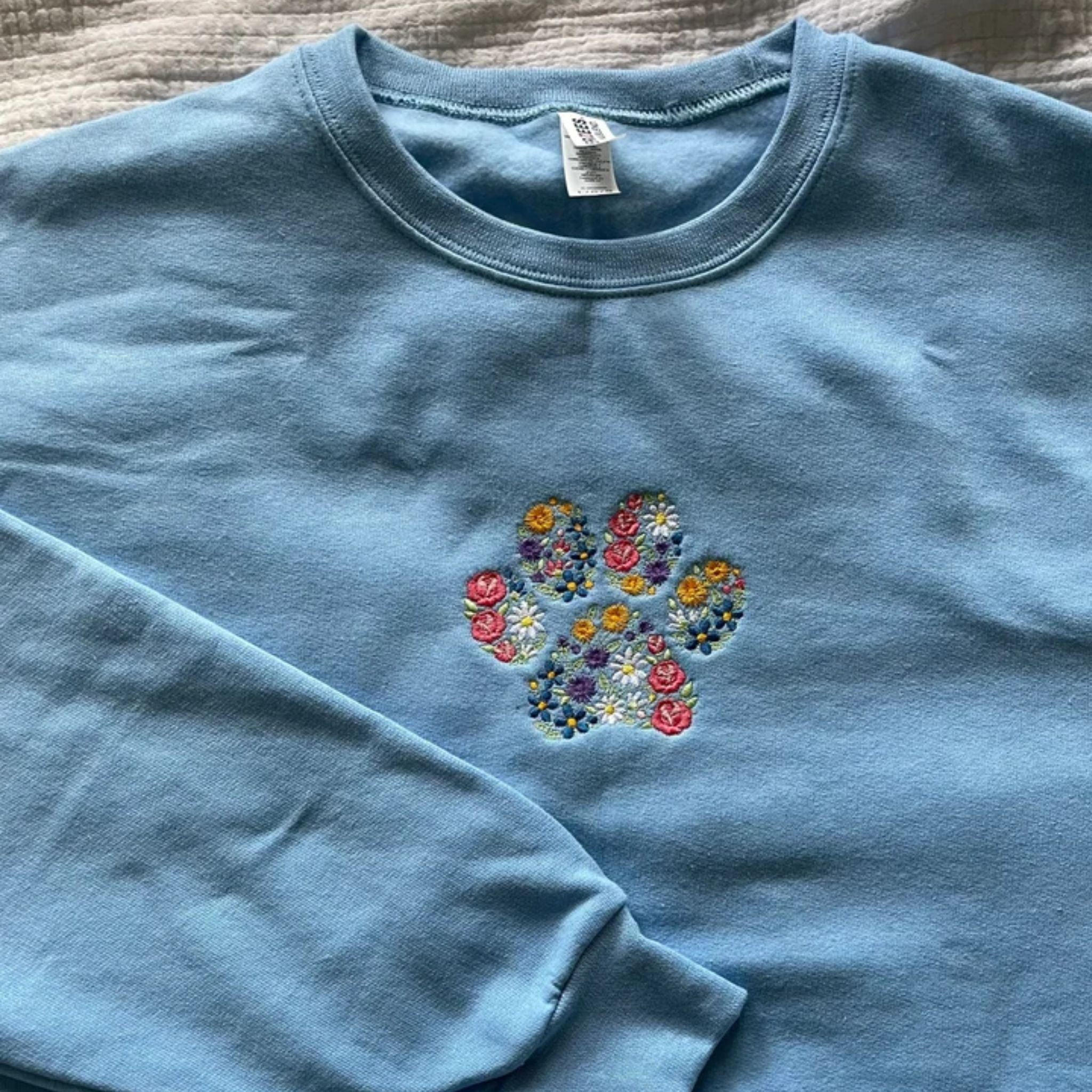 Embroidered Animal Paw Sweatshirt, Dog Cat Floral Design