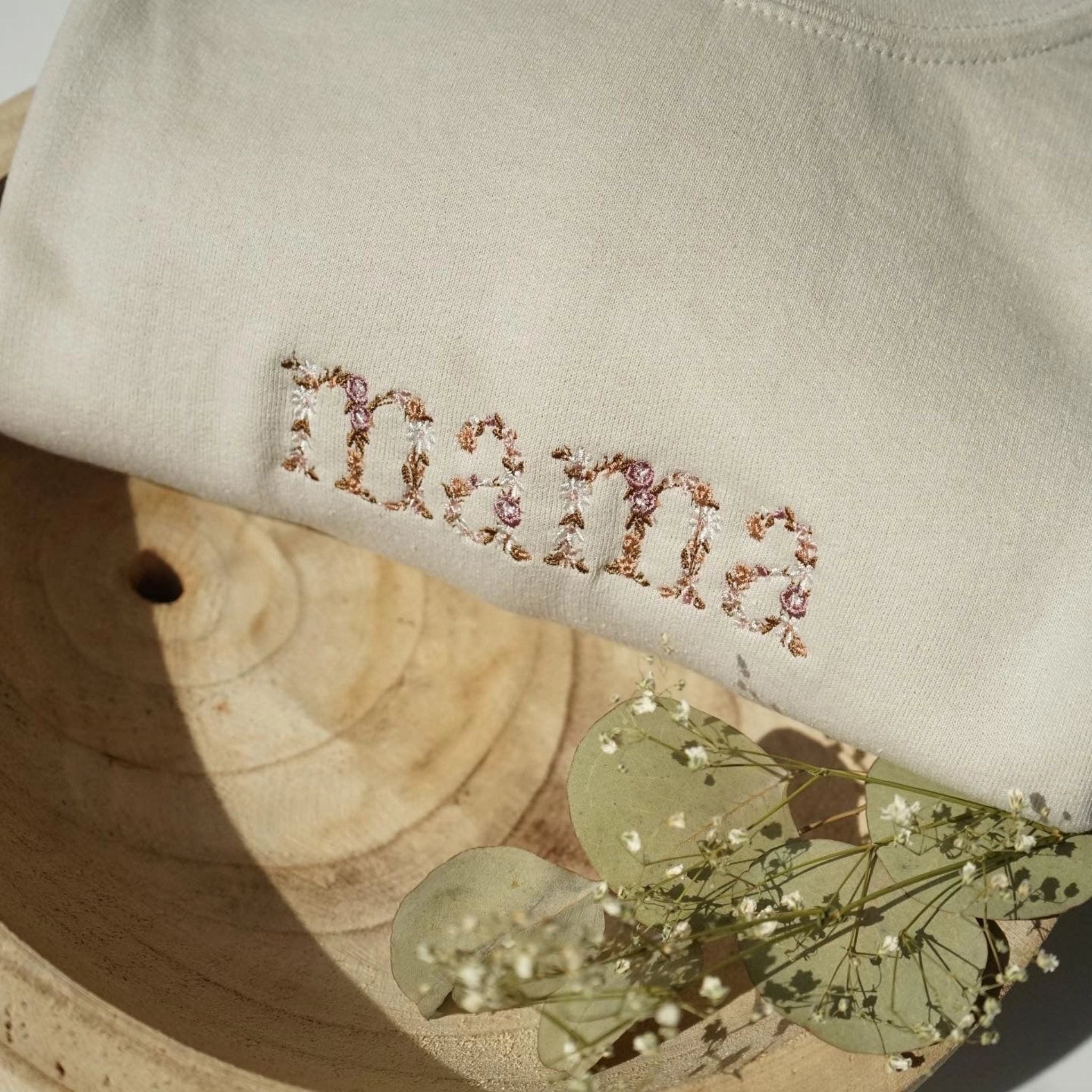Floral Mama Embroidered Crewneck Sweatshirt Shirt Gift for Mothers Day