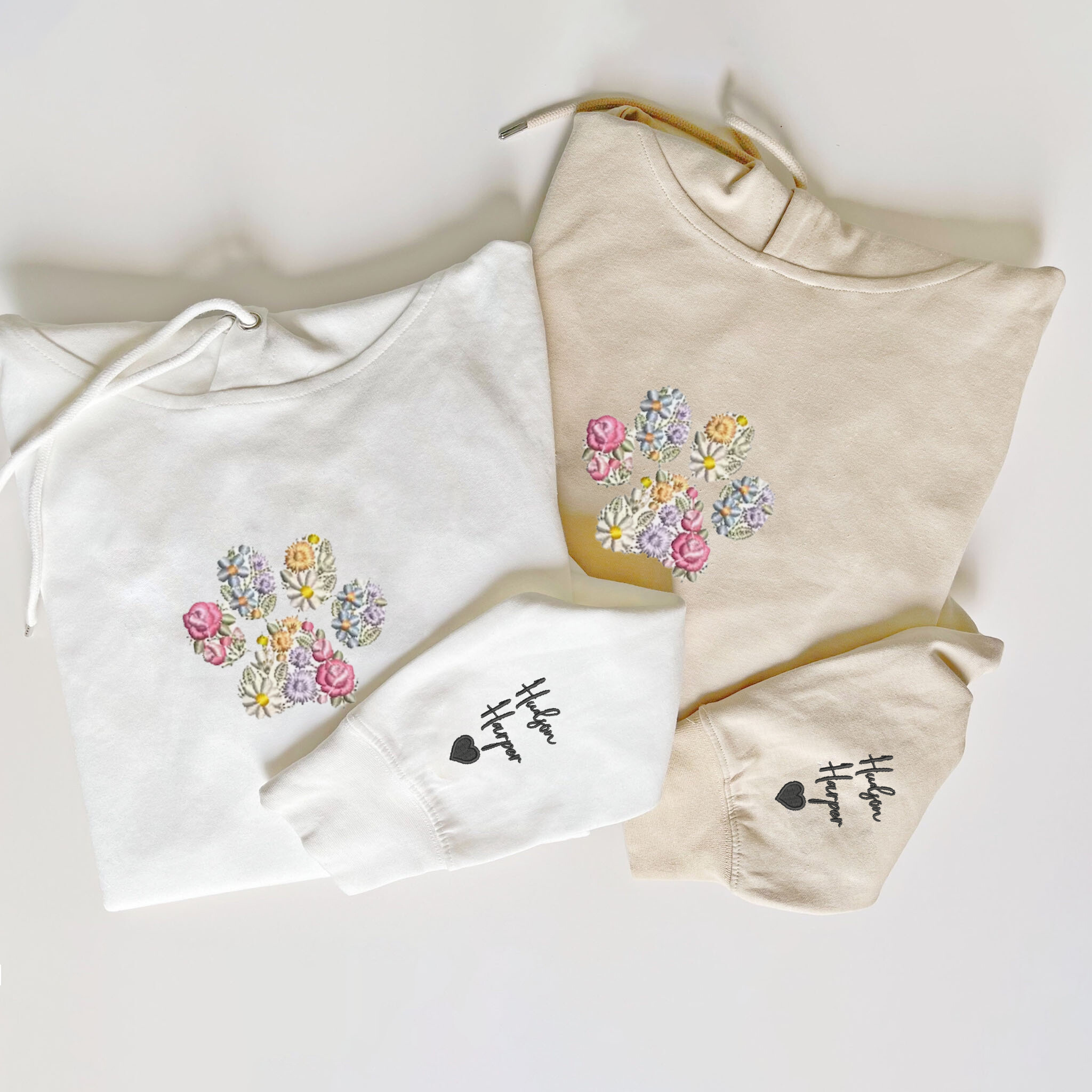 Custom Embroidered Pet Paw Sweatshirt, Floral Design Hoodie