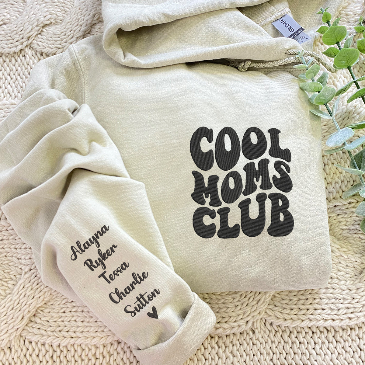 Personalized Cool Mom Club Sleeve Embroidered Sweatshirt or Hoodie