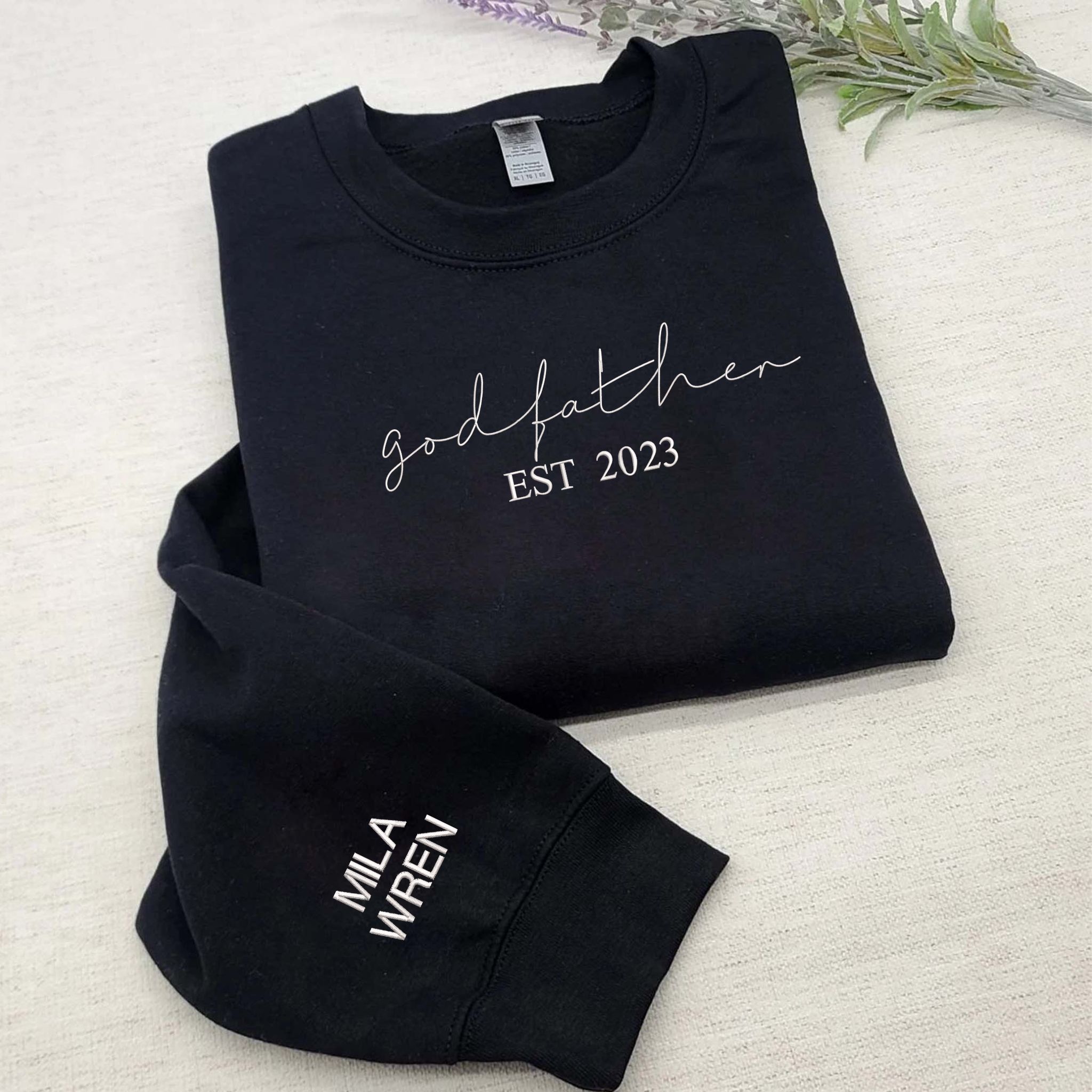 Personalized Godfather EST Sweatshirt with Customized Kids Names, Special Gift
