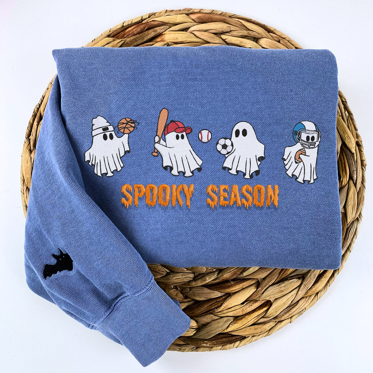 Sporty Ghost Embroidered Halloween Sweatshirt