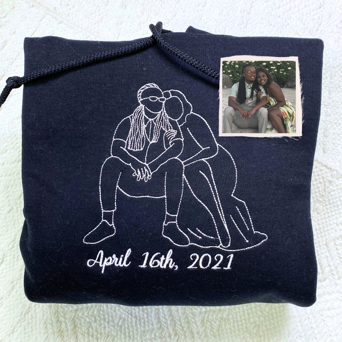 Custom Embroidered Portrait Photo & Song Title Sweatshirt for Couples