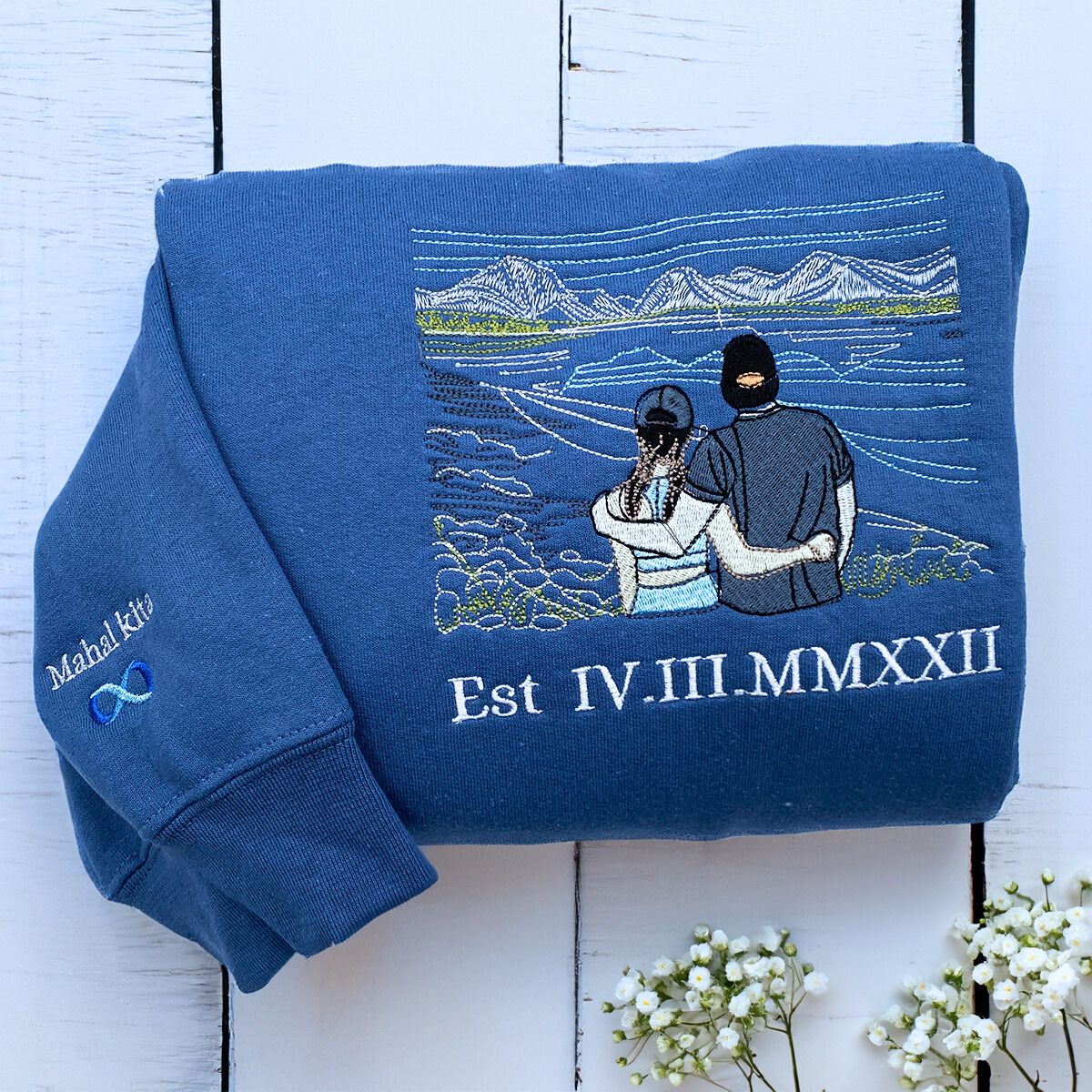 Personalized Embroidered Photo Line Art Hoodie - Custom Design