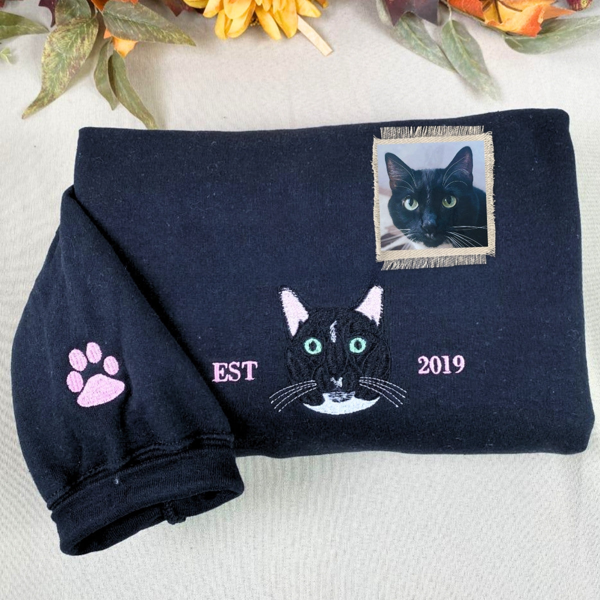 Embroidered Cat Sweatshirt with Unique Custom Design Option