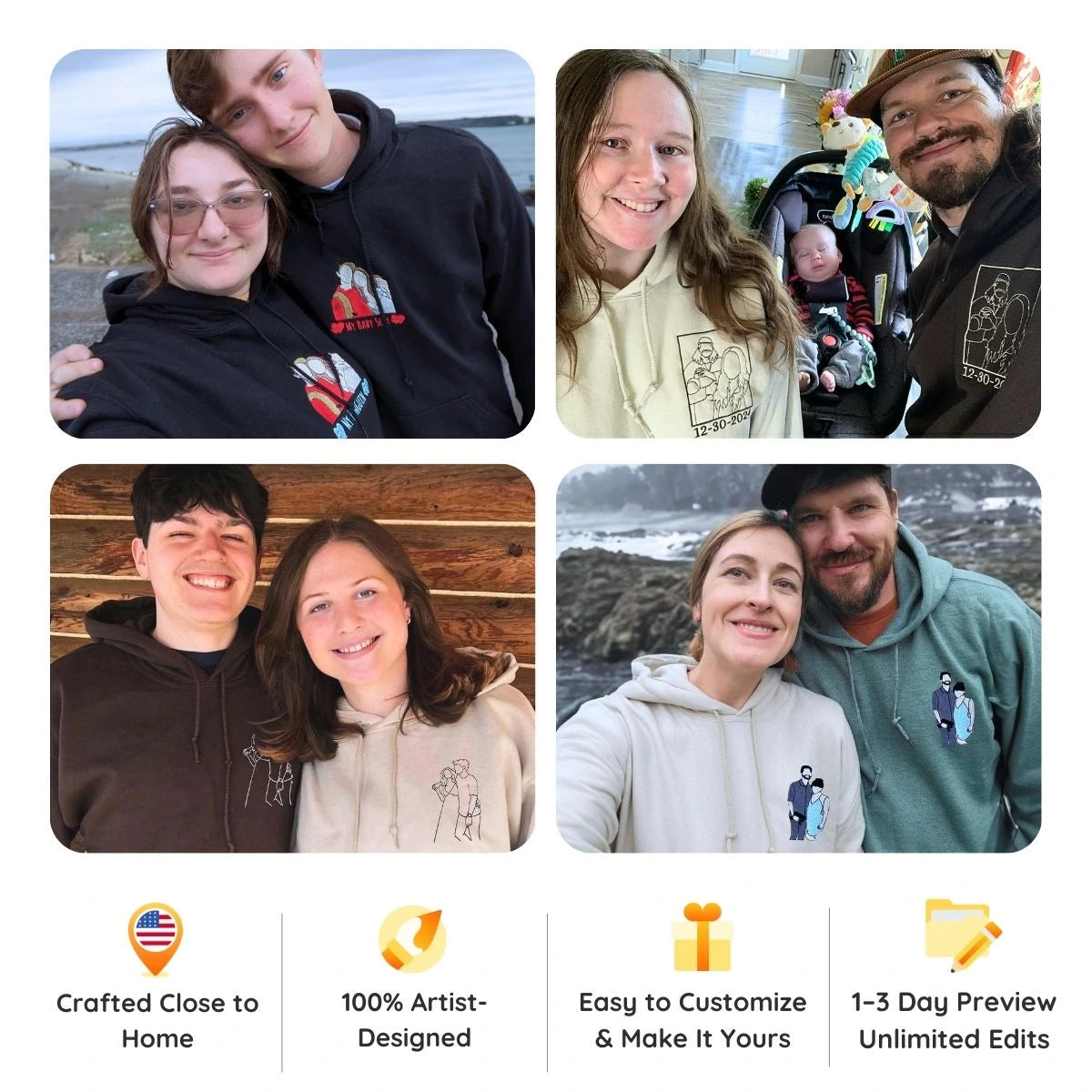 Personalized Embroidered Photo Sweatshirt for Couples