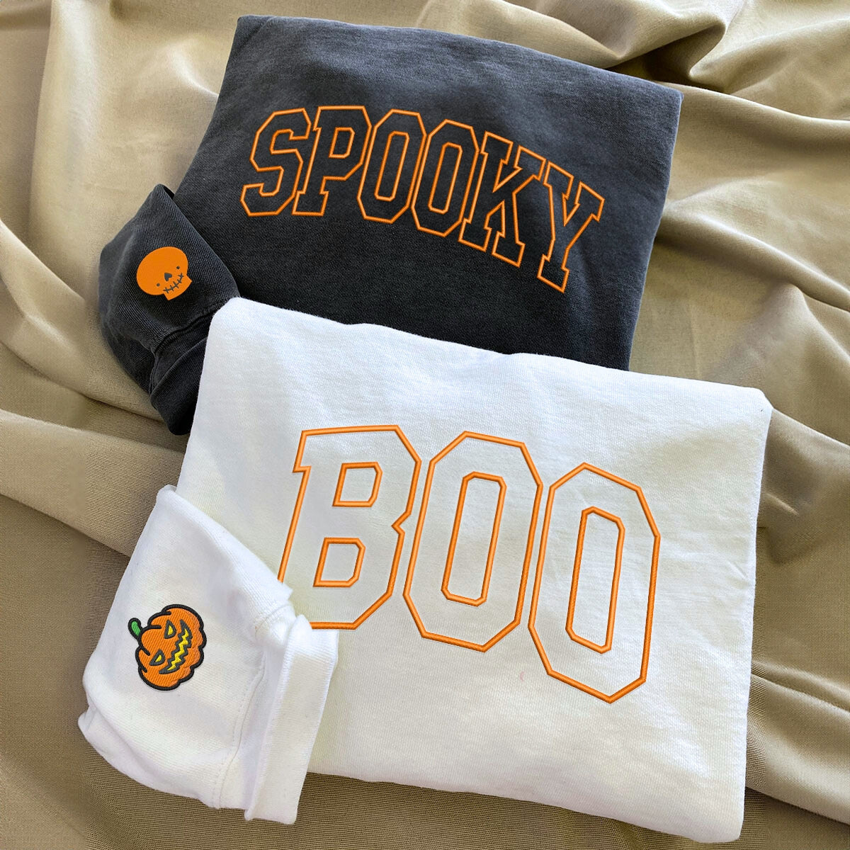 Boo Spooky Halloween Embroidered Sweatshirt - Vintage Style