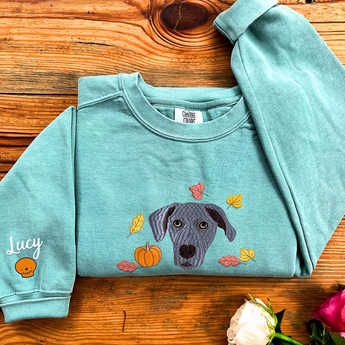 Custom Halloween Dog Portrait Embroidered Shirt or Sweatshirt