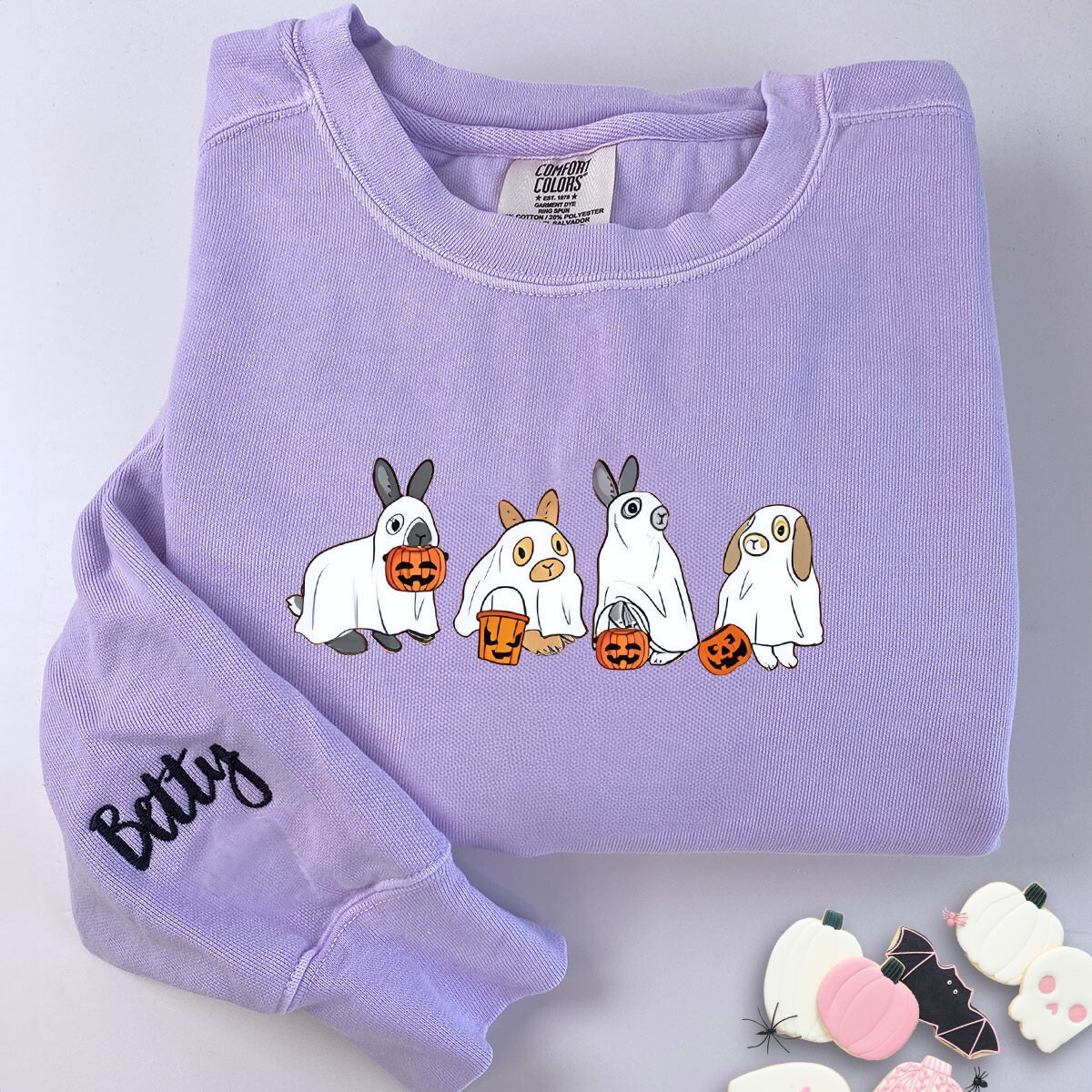 Cute Rabbit Ghost Embroidered Halloween Sweatshirt - Cozy & Playful