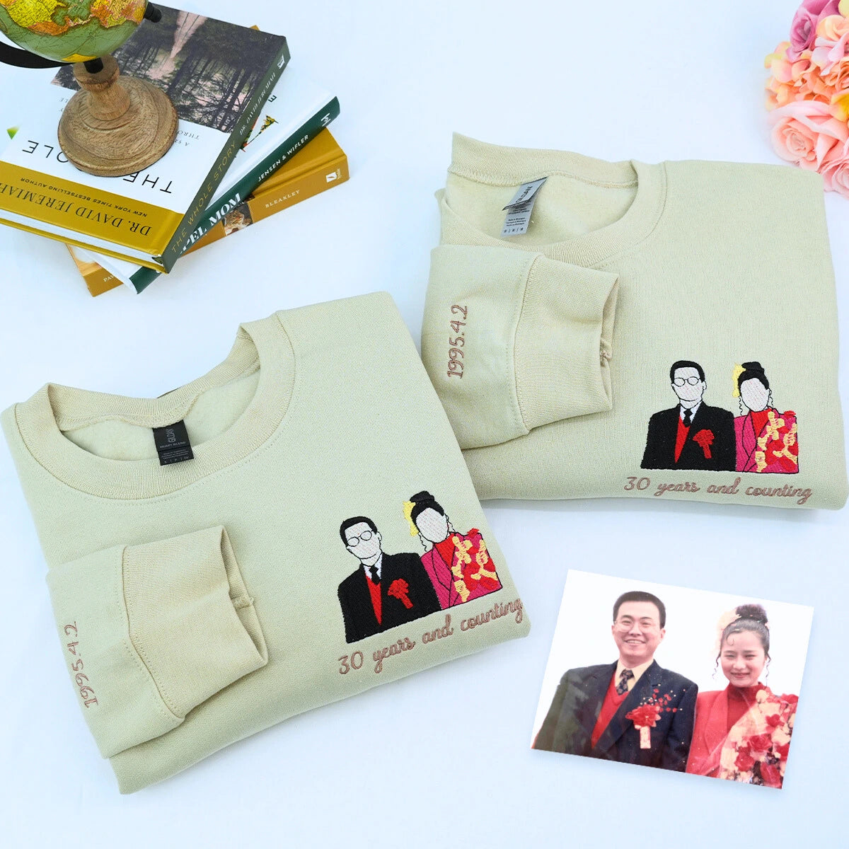 Custom Couple Portrait Embroidered Sweatshirt or Hoodie