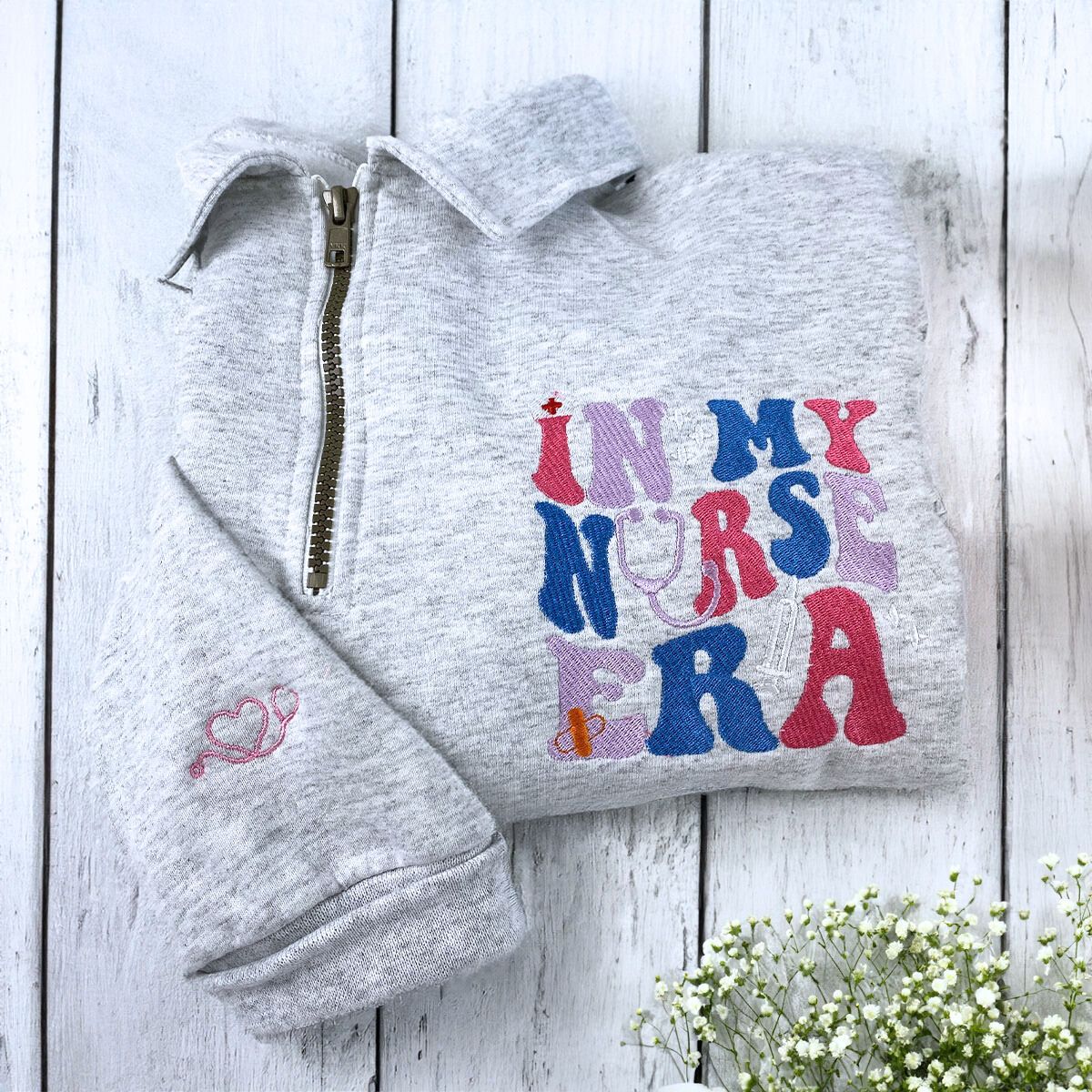 Personalized Nurse Era Embroidered Quarter-Zip Sweatshirt