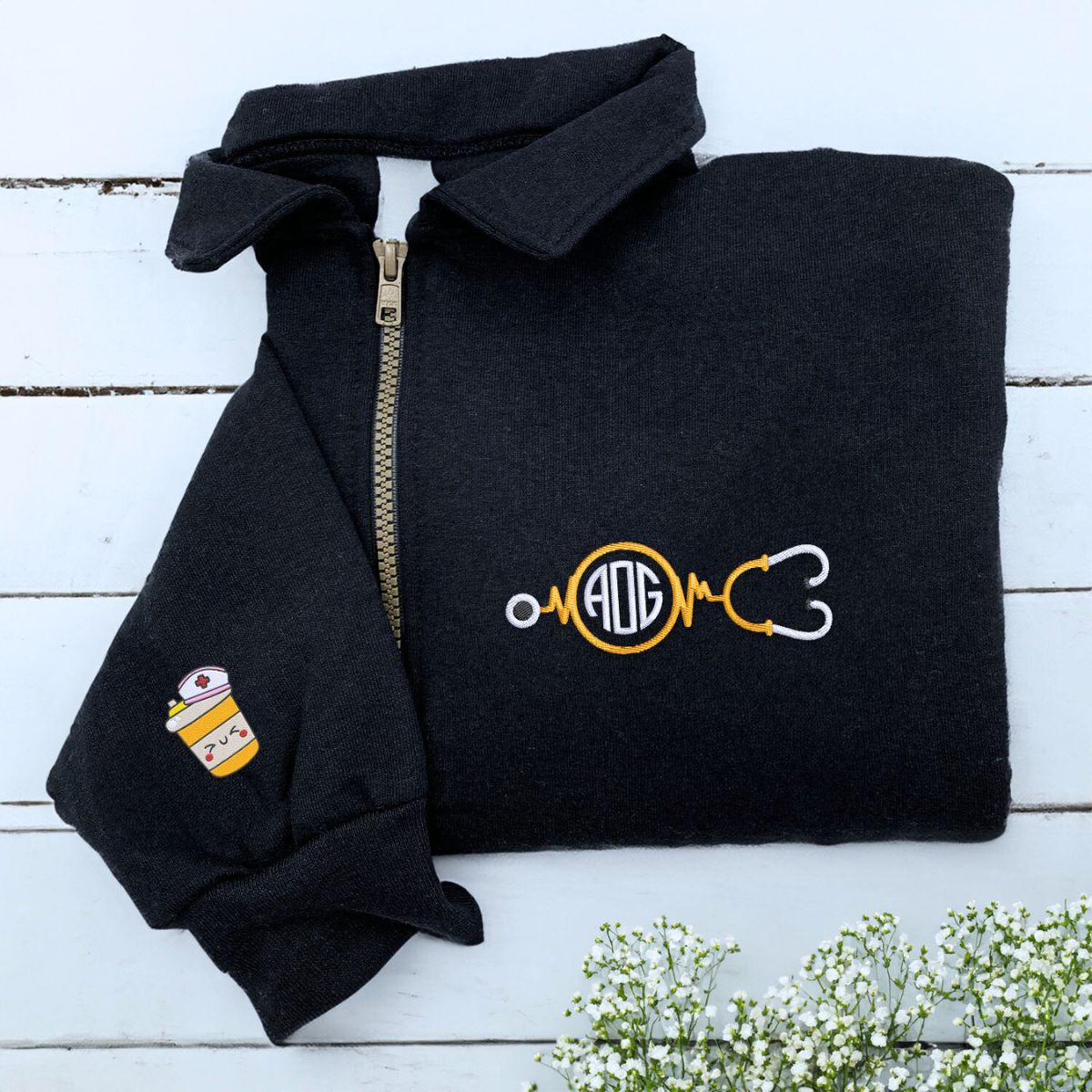 Personalized Stethoscope Monogram Quarter-Zip Sweatshirt or Hoodie