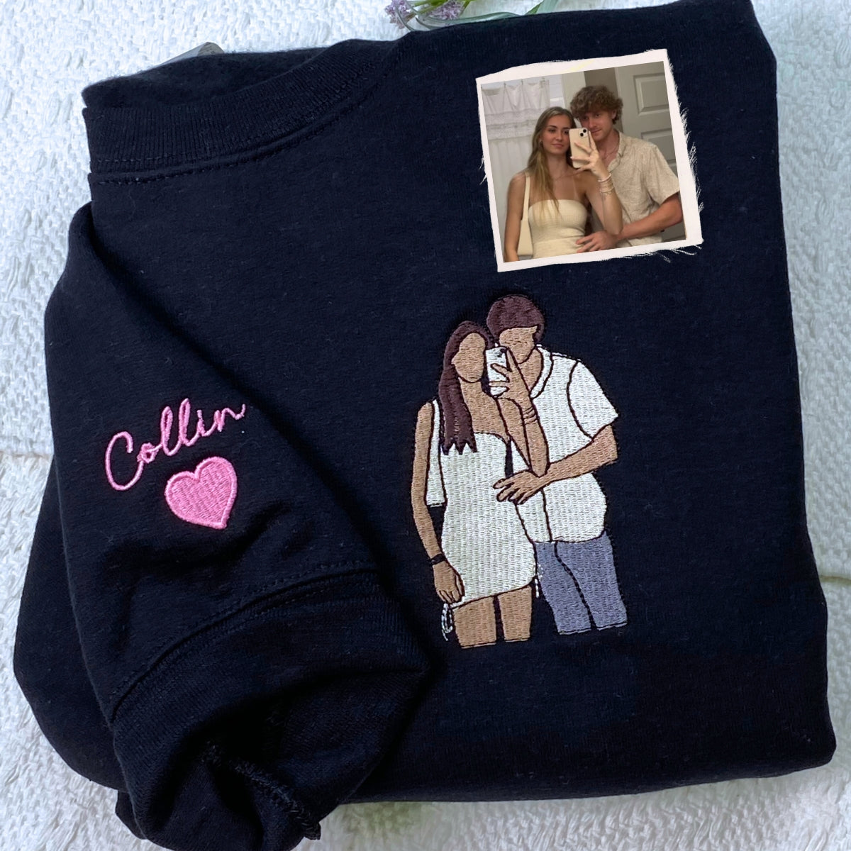 Personalized Embroidered Couples Sweatshirt | Custom Portrait Hoodie