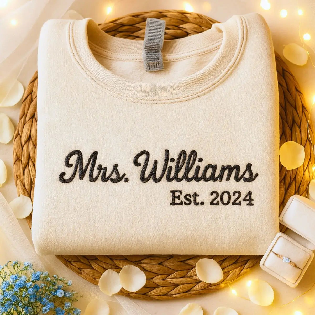 Personalized Mrs. Embroidered Sweatshirt | Custom Bridal Gift